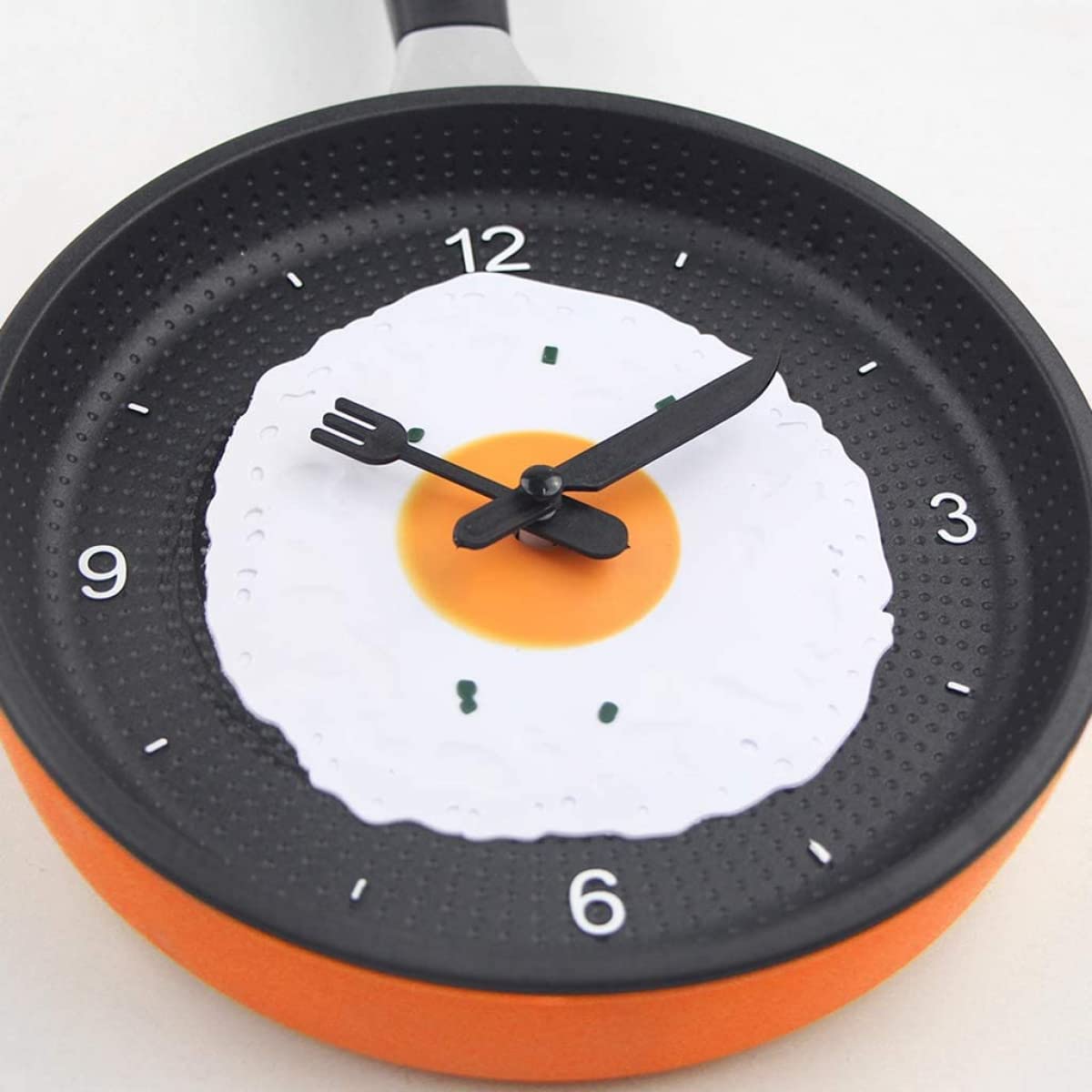 Non-Stick Frying Pan Wall Clock - Kitchen Decor with Fried Egg Design, Silent Quartz Movement for Living Room, Office & Modern Home - Orange