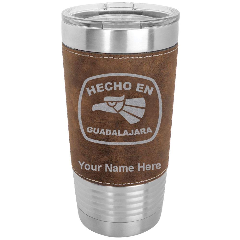 LaserGram 20oz Vacuum Insulated Stainless Steel Tumbler Mug with Personalized Engraving - Leakproof Travel Coffee Cup for Hot & Cold Drinks - Perfect for Office, Gym, Camping & Outdoor Activities (Faux Leather Handle, Rustic Style)