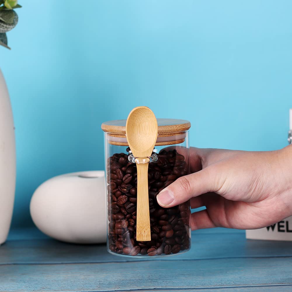 17oz Glass Jars with Bamboo Lids & Spoon - Set of 3 Small Airtight Containers for Sugar, Coffee, Tea Storage | Perfect for Kitchen Pantry, Coffee Bar & Tea Station Organization