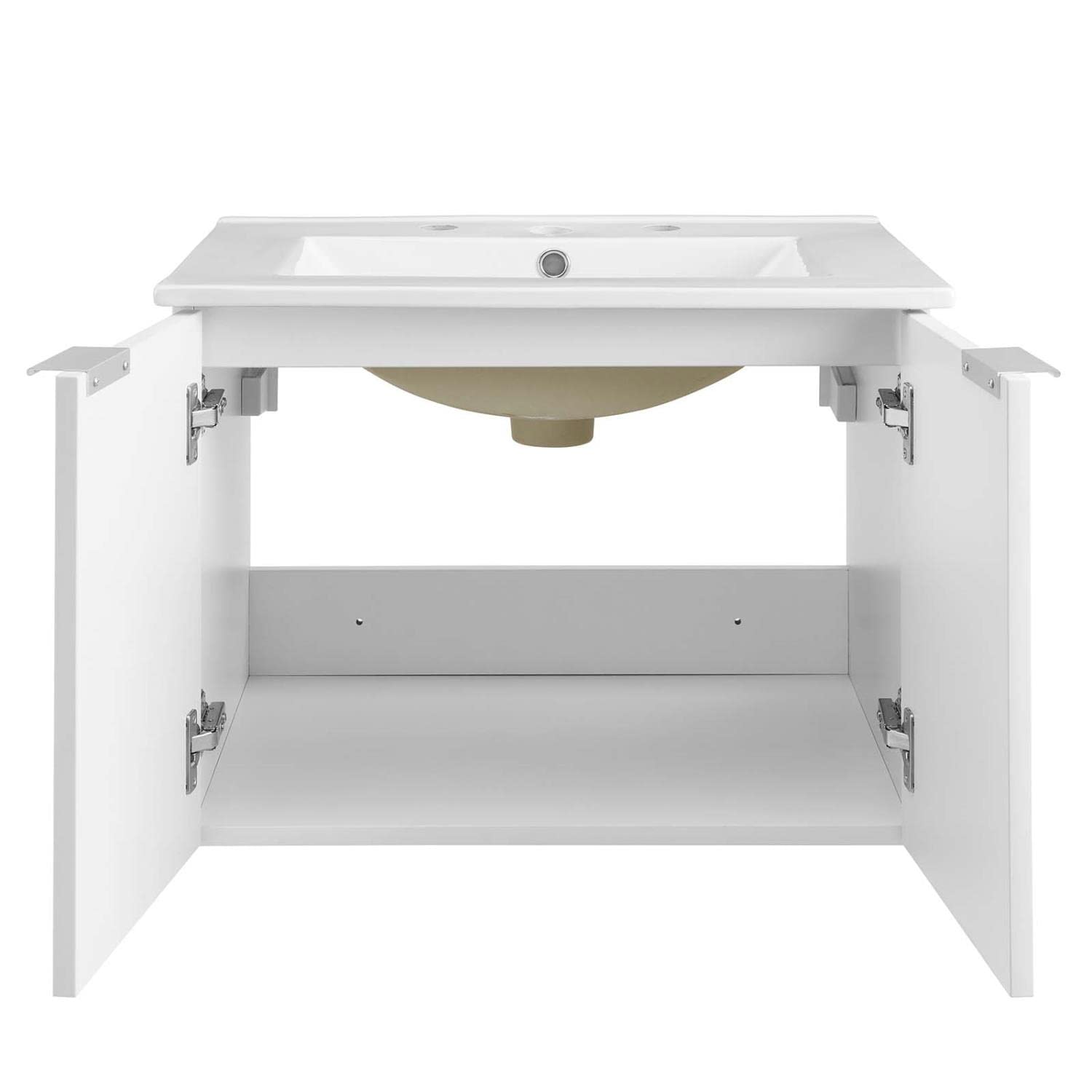 Modway Maybelle 24 Inch White Wall-Mounted Bathroom Vanity with Sink - Space Saving Modern Design for Small Bathrooms, Powder Rooms & Apartments