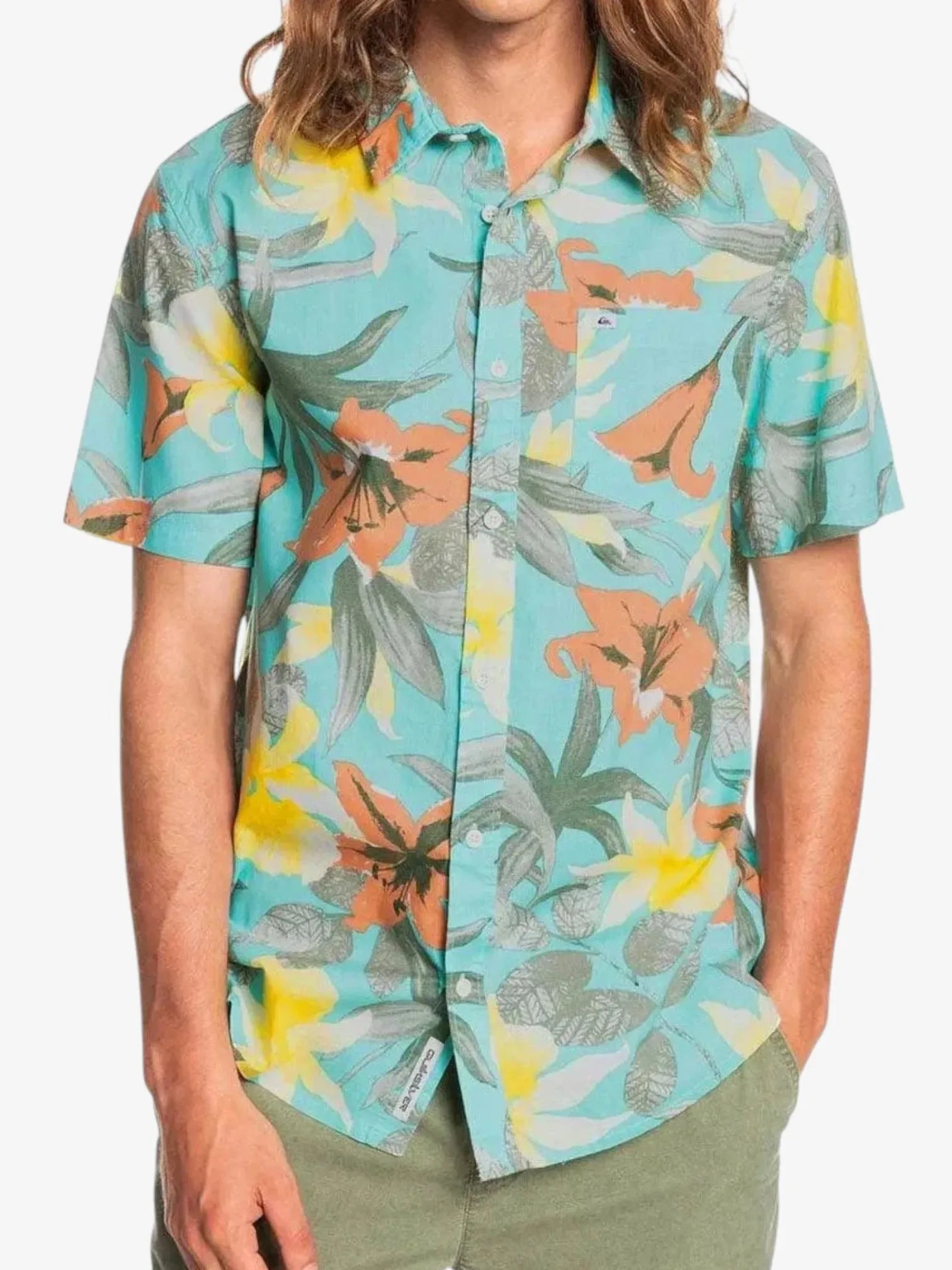 Quiksilver Garden Path Celeste Print Shirt - Men's Casual Short Sleeve Button-Up for Beach & Summer Outfits