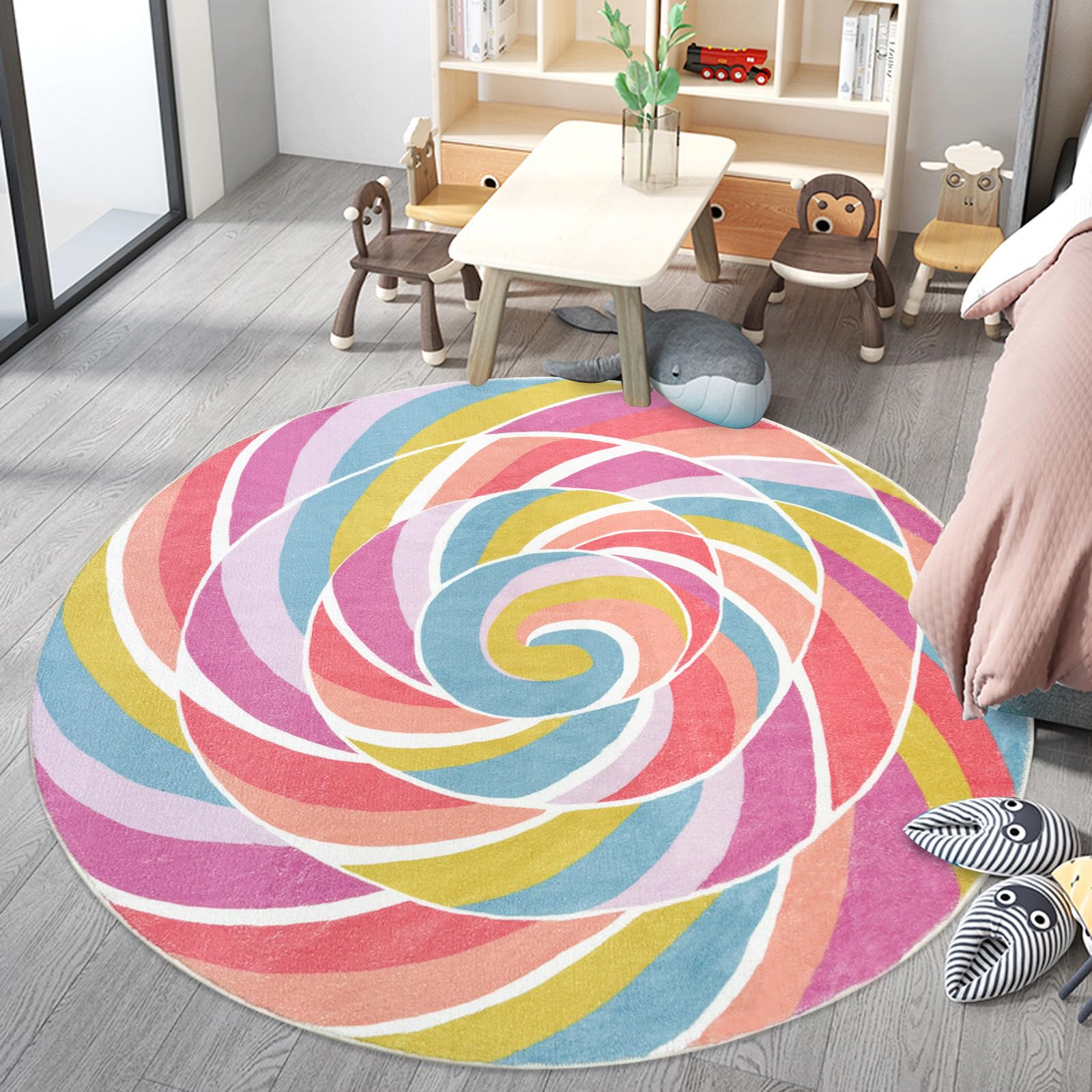 6Ft Round Rainbow Lollipop Kids Play Mat - Non-Slip Nursery Rug for Girls Bedroom, Classroom & Playroom - Large Circle Candy Themed Carpet for Children's Room Decor & Candyland Party Decorations - Perfect for Playtime, Learning Activities & Birthday Celebrations