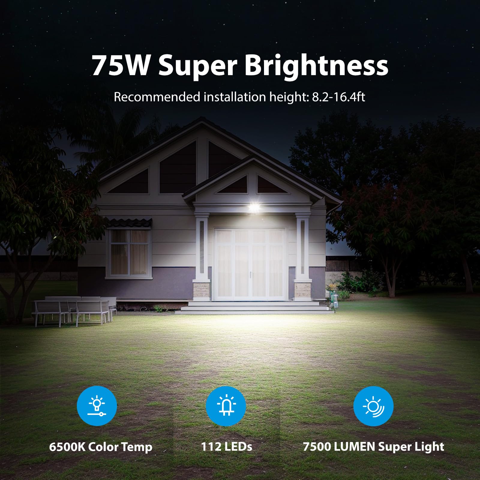 75W Motion Sensor Outdoor Security Lights - 3 Head 6500K IP65 Waterproof Flood Lights (7500LM) for Yard, Garage, Porch - Dusk to Dawn Motion Detection with Bright Illumination for Enhanced Safety and Convenience