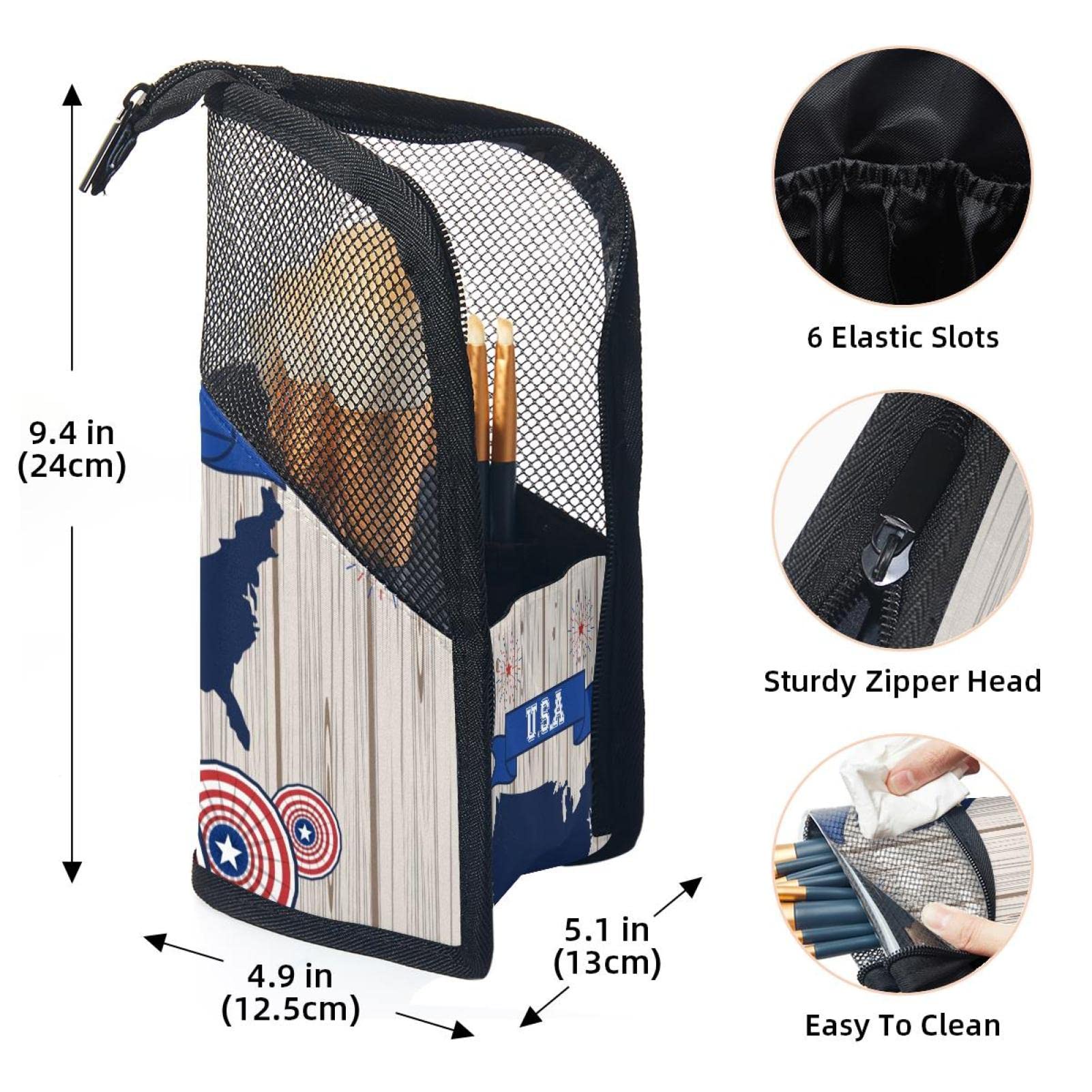 12-Piece Makeup Brush Organizer Bag with Wooden American Map Design - Portable Cosmetic Brush Holder Case for Travel, Home & Professional Use