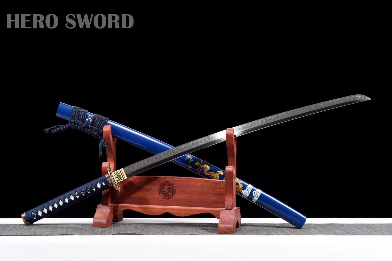 Authentic Handmade 1095 High Carbon Steel Japanese Samurai Sword - Full Tang Blue Dragon Katana with Razor Sharp Blade & Real Waves Hamon - Perfect for Martial Arts Training, Cosplay, and Collectors