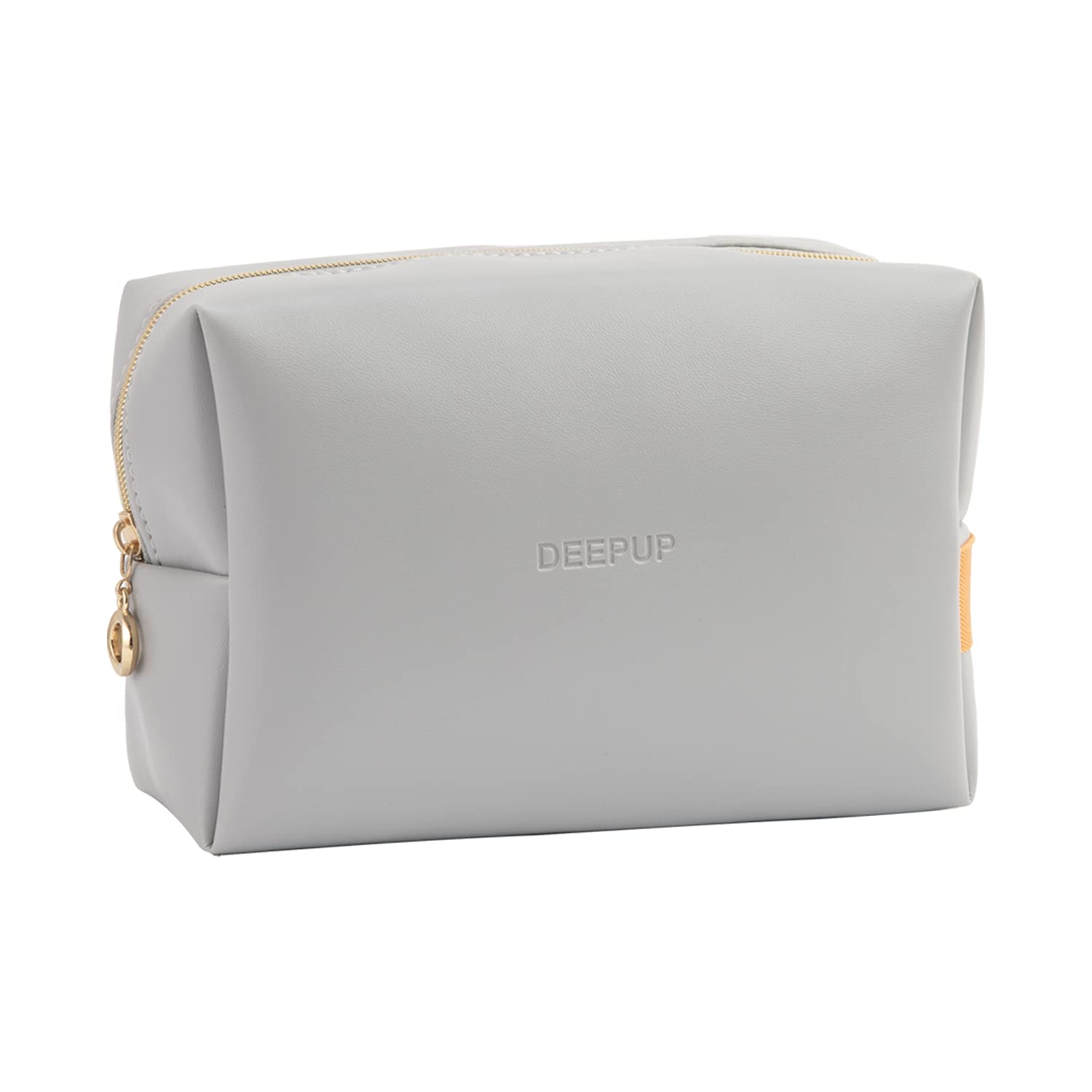 DEEPUP Large Waterproof Leather Makeup Bag for Women - Travel Cosmetic Organizer with Skincare Pouch, Perfect for Travel, Gym & Daily Use - Great Gift Idea (Gray)