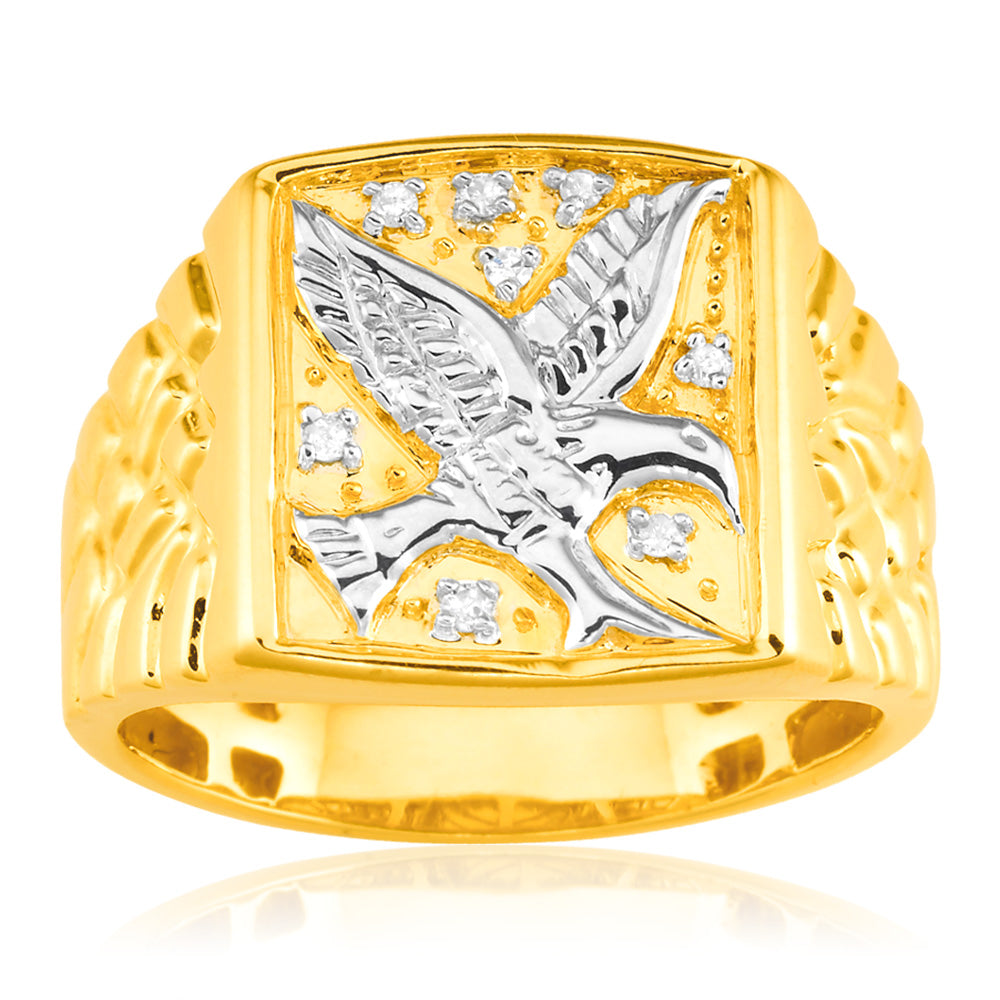 8 Diamonds Eagle Men's Ring in 9ct Yellow Gold - Stylish Jewelry for Gifts, Weddings & Special Occasions