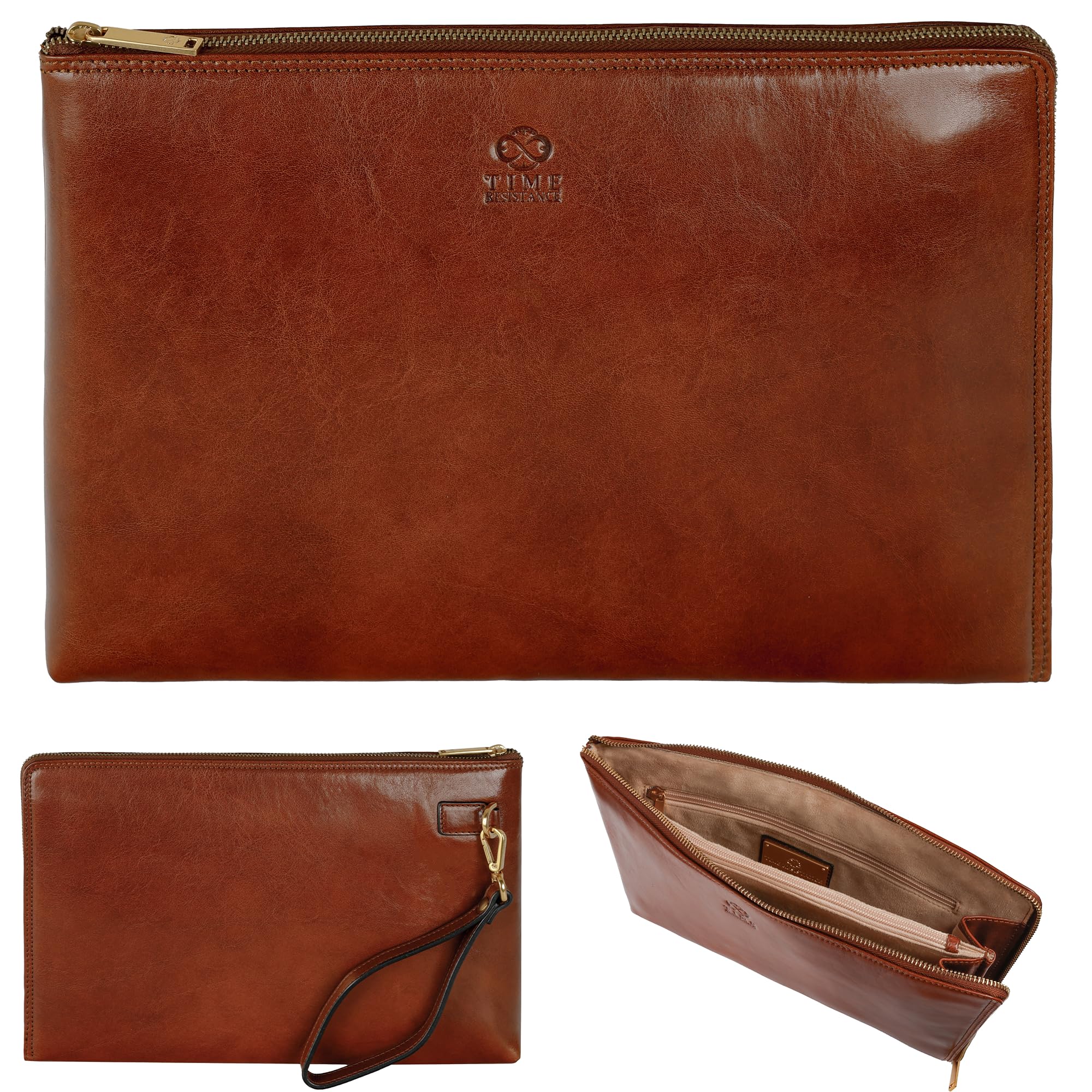 Italian Leather Clutch for Men - Wrist Bag Organizer for Business & Travel