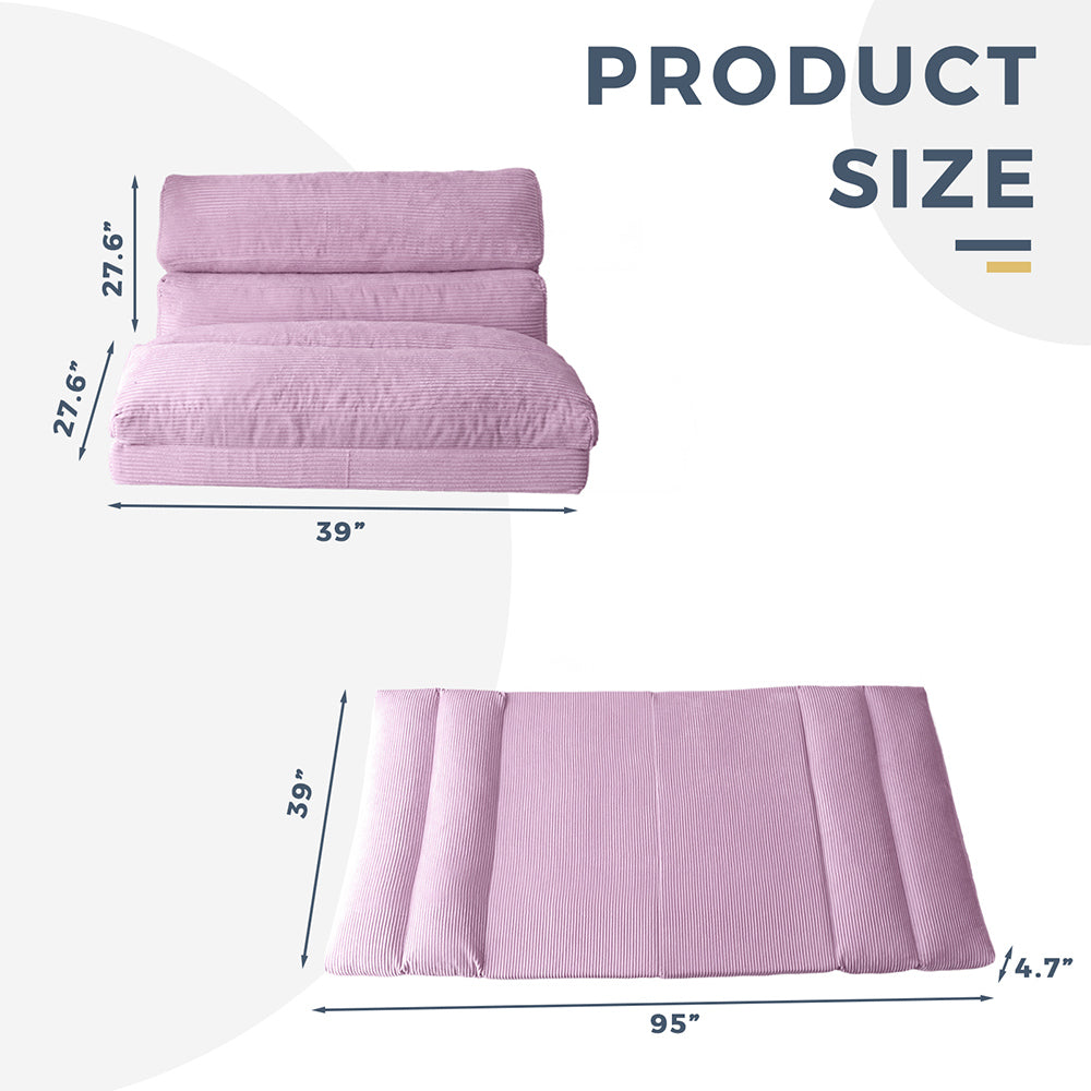 MAXYOYO Corduroy Bean Bag Folding Sofa Bed - Extra Wide Foldable Floor Mattress in Purple | Perfect for Living Room Lounging, Guest Bed & Dorm Room Comfort