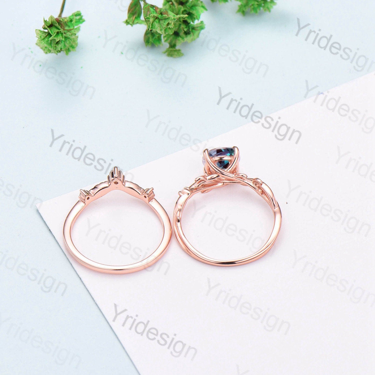 London Blue Topaz Engagement Ring Set in Rose Gold - Natural Inspired Branch Design Wedding Ring for Women - Unique Leaf Anniversary Promise Ring - Perfect for Proposals, Weddings & Special Occasions