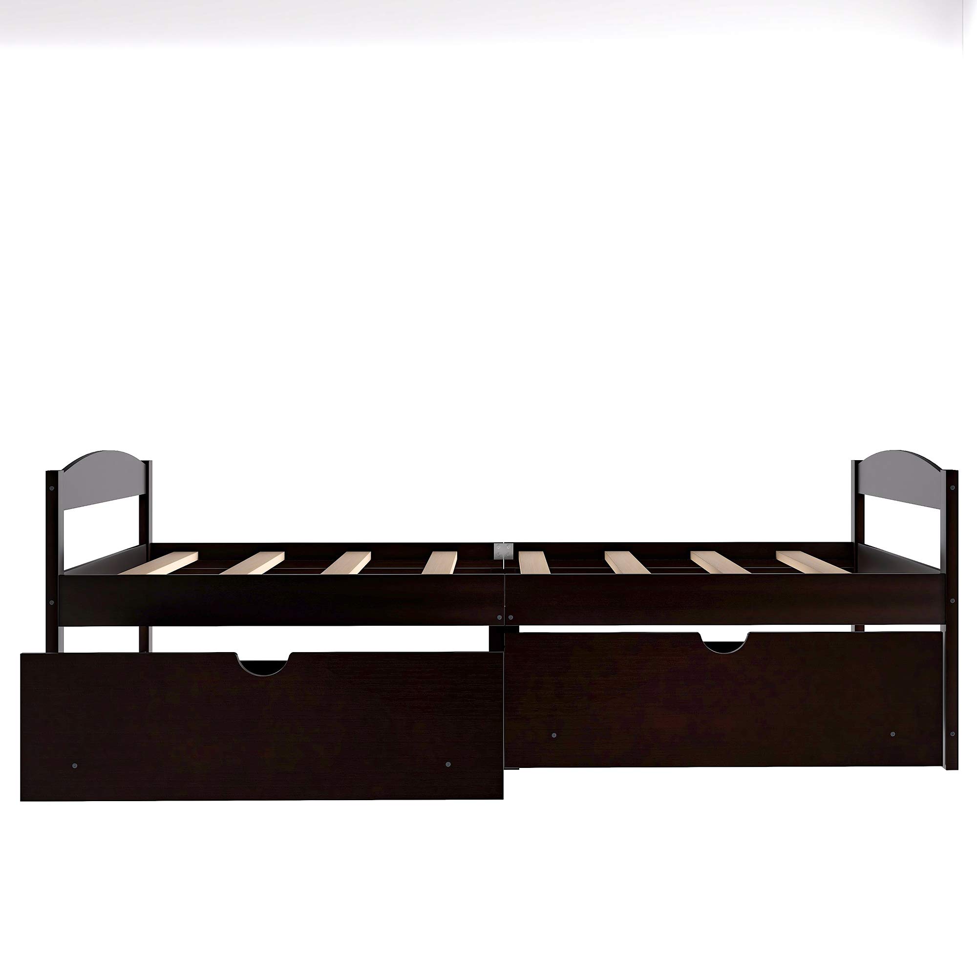 Solid Wood Twin Size Platform Bed Frame with 2 Storage Drawers - Captain's Bed with Wood Slat Support, Headboard & Footboard - No Box Spring Needed - Espresso Finish - Perfect for Small Bedrooms, Guest Rooms & Dorm Rooms