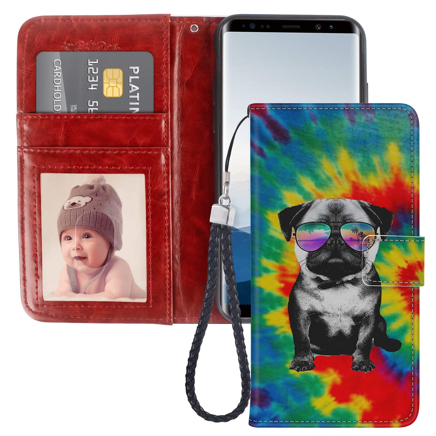 Samsung Galaxy Note 8 Wallet Case - PU Leather Card Holder with Kickstand & Wrist Strap | Graffiti Dog Design | Perfect for Work, Travel & Daily Use