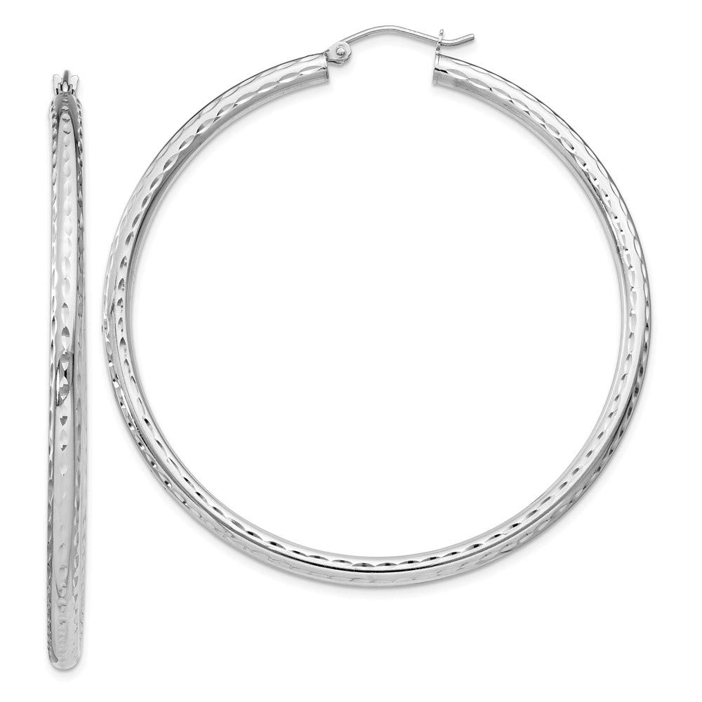 Sterling Silver Rhodium-Plated 3.00mm Shiny-Cut Hoop Earrings for Women - Elegant Everyday Jewelry Gift for Her, Perfect for Parties, Weddings & Office Wear (QE4482)