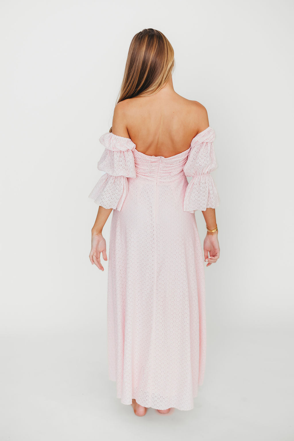 Corrine Tiered Sleeve Maxi Dress with Pockets - Baby Pink Maternity Dress | Bump Friendly & Comfortable for Pregnancy, Nursing, Special Occasions & Summer Weddings
