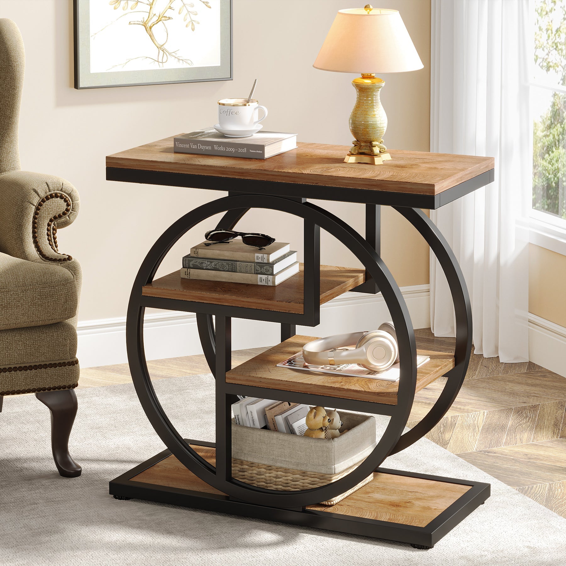4-Tier Wooden End Table with Storage Shelves - Modern Side Table for Living Room, Bedroom & Office - Perfect for Organizing Books, Plants & Decor