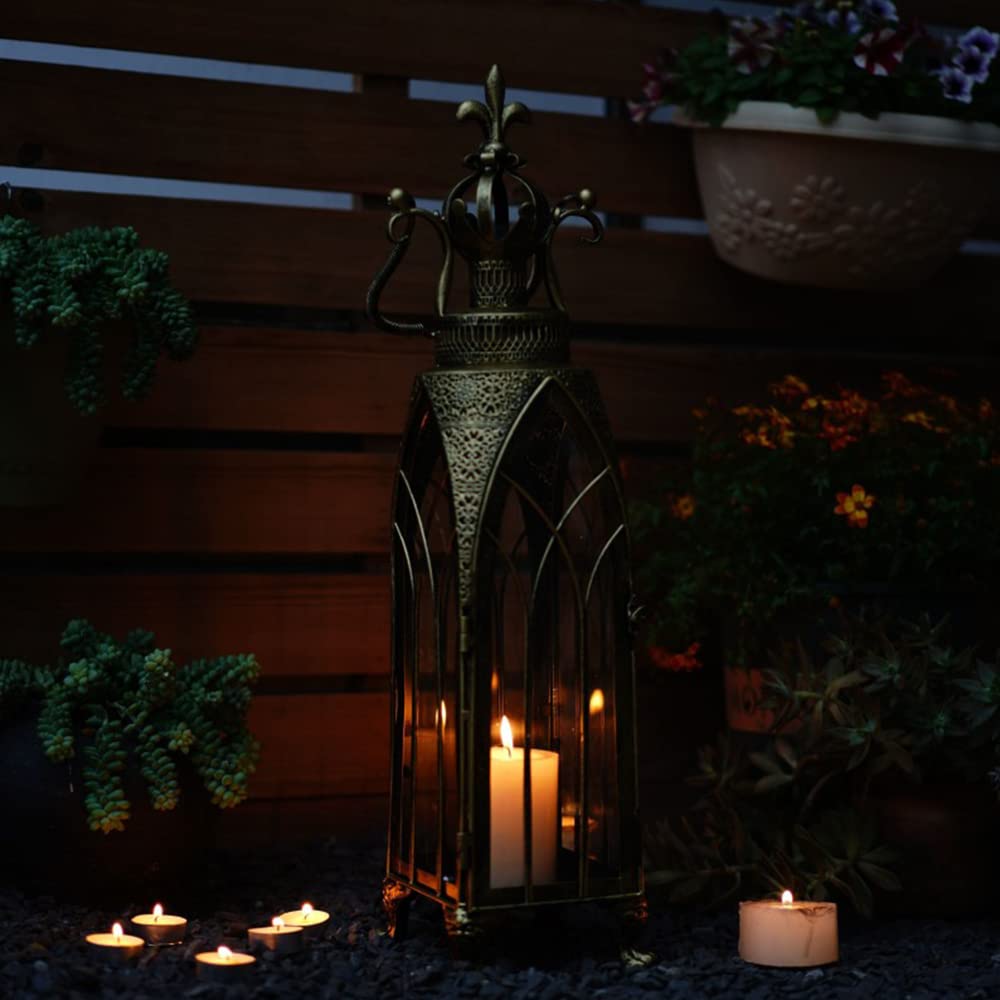 27.5 Inch Large Farmhouse Metal Hanging Candle Lantern with Clear Glass - Rustic Home Decor for Living Room, Garden, Patio, Wedding & Outdoor Events