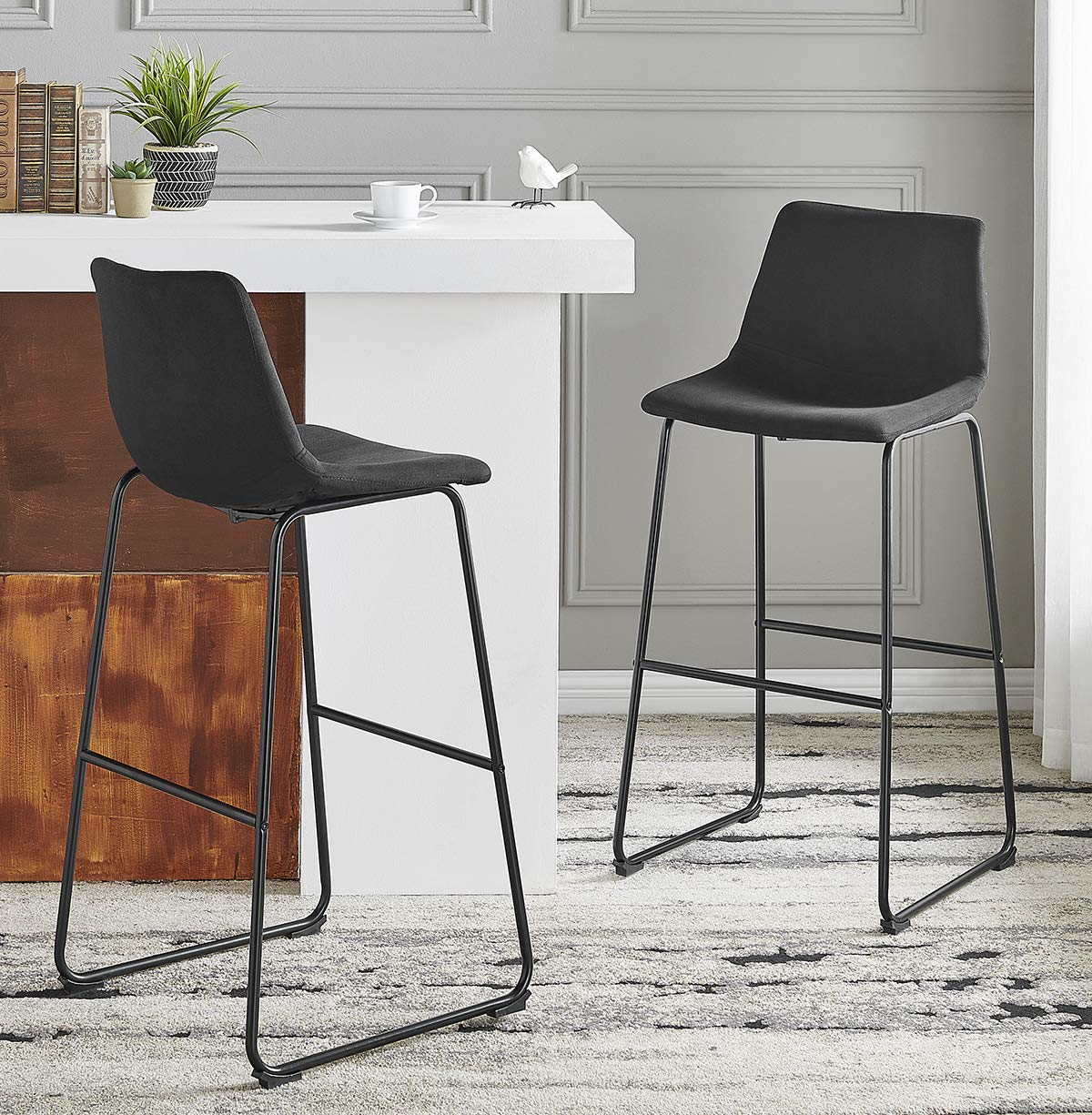 Barton Set of 2 Black Myrick Bar Stools with Backrest - 30