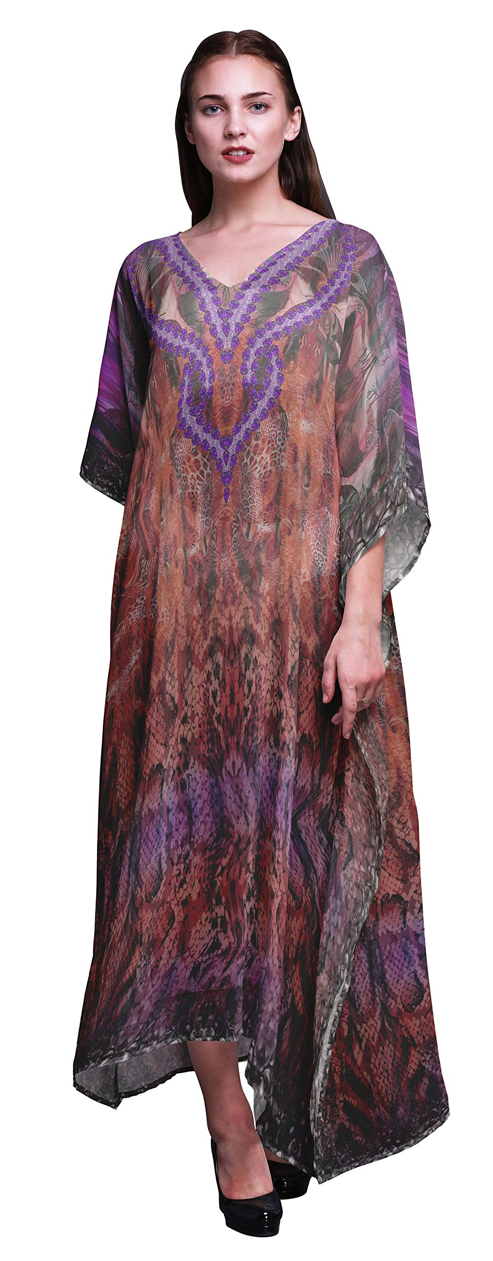 Leopard & Snake Print Beach Kaftan Cover Up - Women's Long Maxi Dress Bikini Coverup for Summer Vacation, Pool Party, and Resort Wear