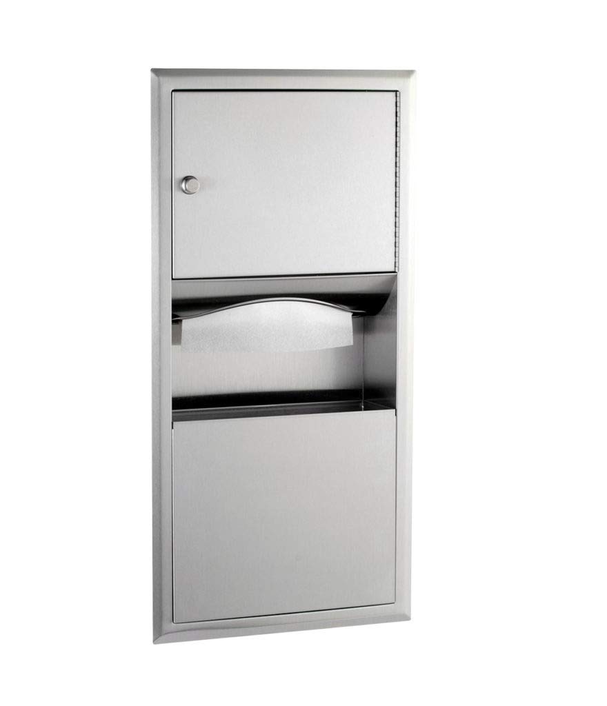 Bobrick B-369 ClassicSeries Recessed Paper Towel Dispenser & Waste Receptacle - Commercial Restroom Hygiene Solution for Offices, Hospitals, and Public Spaces