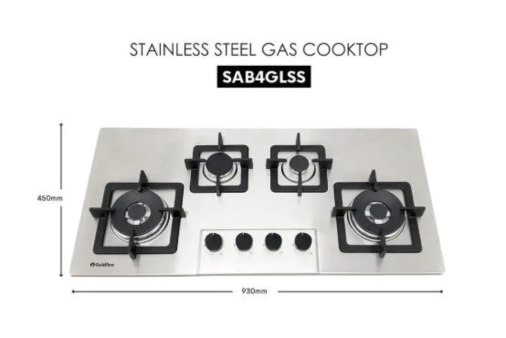 Goldline SAB4GLSS 36-Inch Stainless Steel Gas Cooktop - 4 Burner Natural Gas Stovetop for Professional Kitchen & Home Cooking