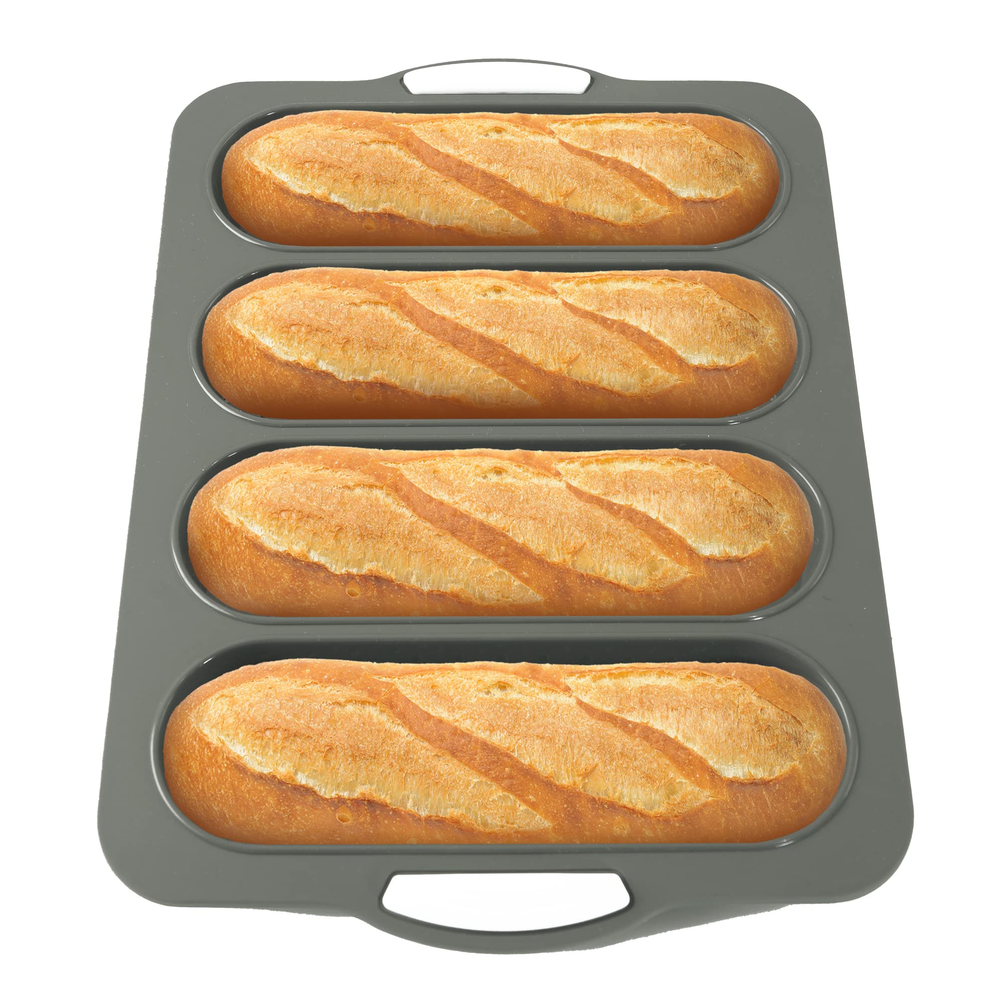 Nonstick French Bread Baking Pan Set - Perforated Baguette Tray for Sourdough, Rolls & Artisan Loaves | Silicone Proofing Rack & Loaf Mold (Dark Gray) | Perfect for Home Baking, Restaurants & Bread Making Gifts