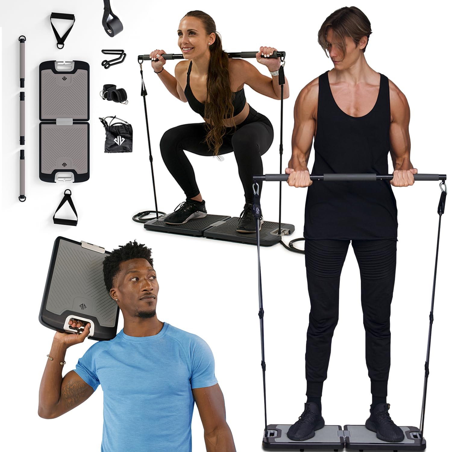 EVO Gym - Portable Home Gym Strength Training Equipment with Resistance Bands, Base Holds Gym Bar & Handles | All-in-One Workout System for Home, Travel & Outdoor Fitness | Perfect for Full-Body Exercise, Muscle Building & Weight Loss