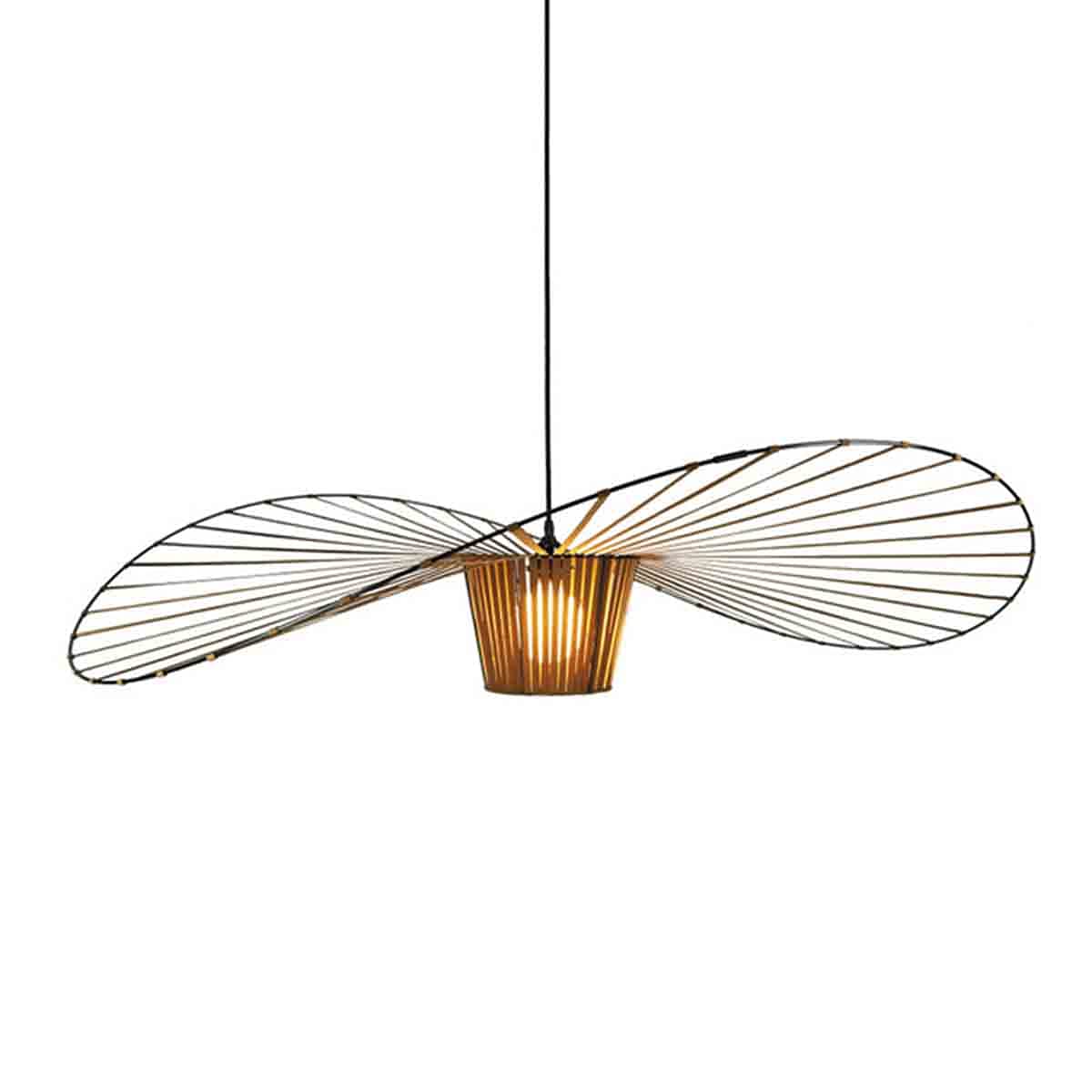 Vintage LED Hanging Chandelier Light - Adjustable Height Fiberglass Hat Design Pendant Lamp for Living Room, Kitchen & Bathroom - E27 Gold 140cm - Perfect for Dining Room Lighting, Bedroom Decor and Home Interior Design
