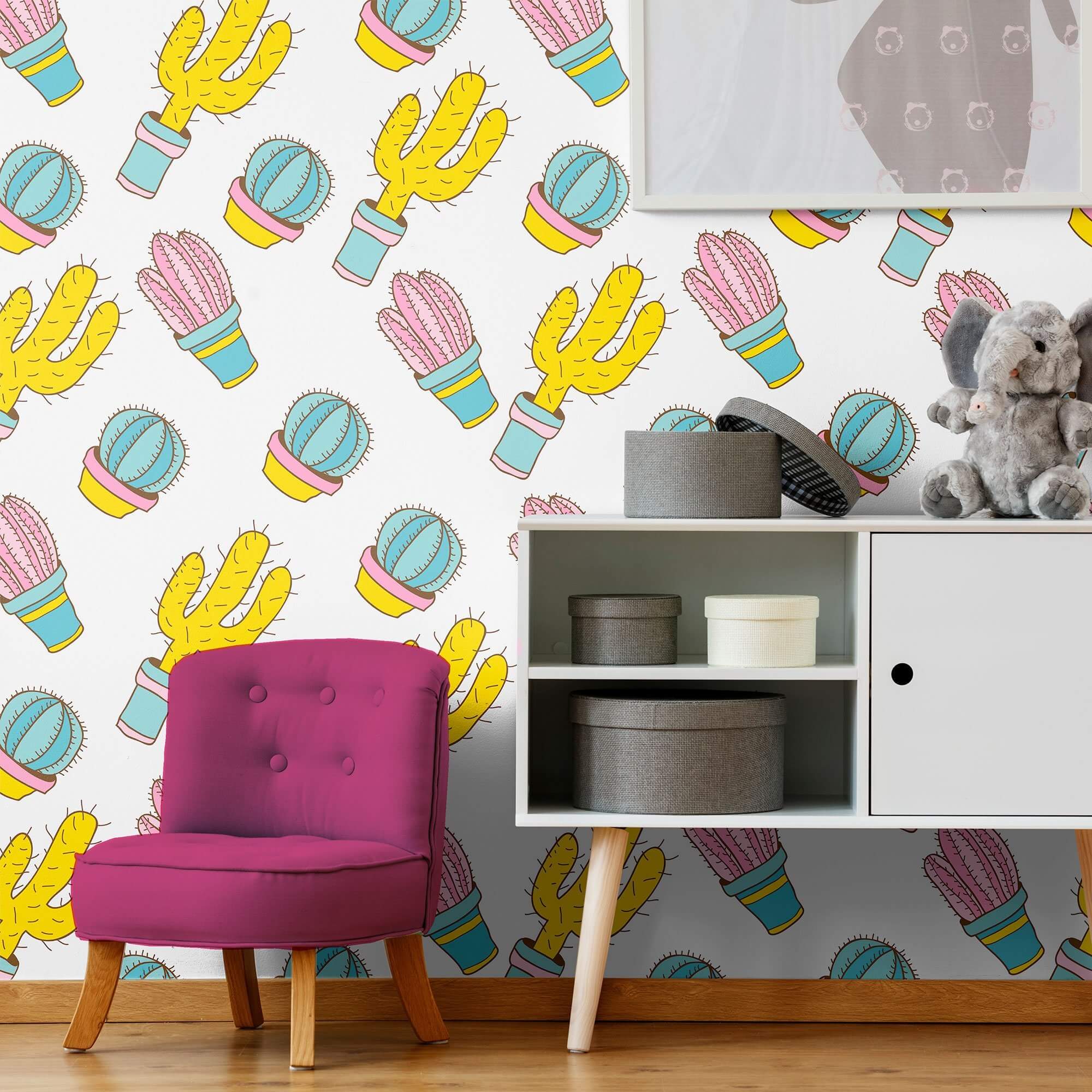 Yellow and Pink Tropical Teens Peel and Stick Removable Wallpaper 3052 - Self-Adhesive Wall Decor for Bedroom, Dorm, Nursery | Easy DIY Installation