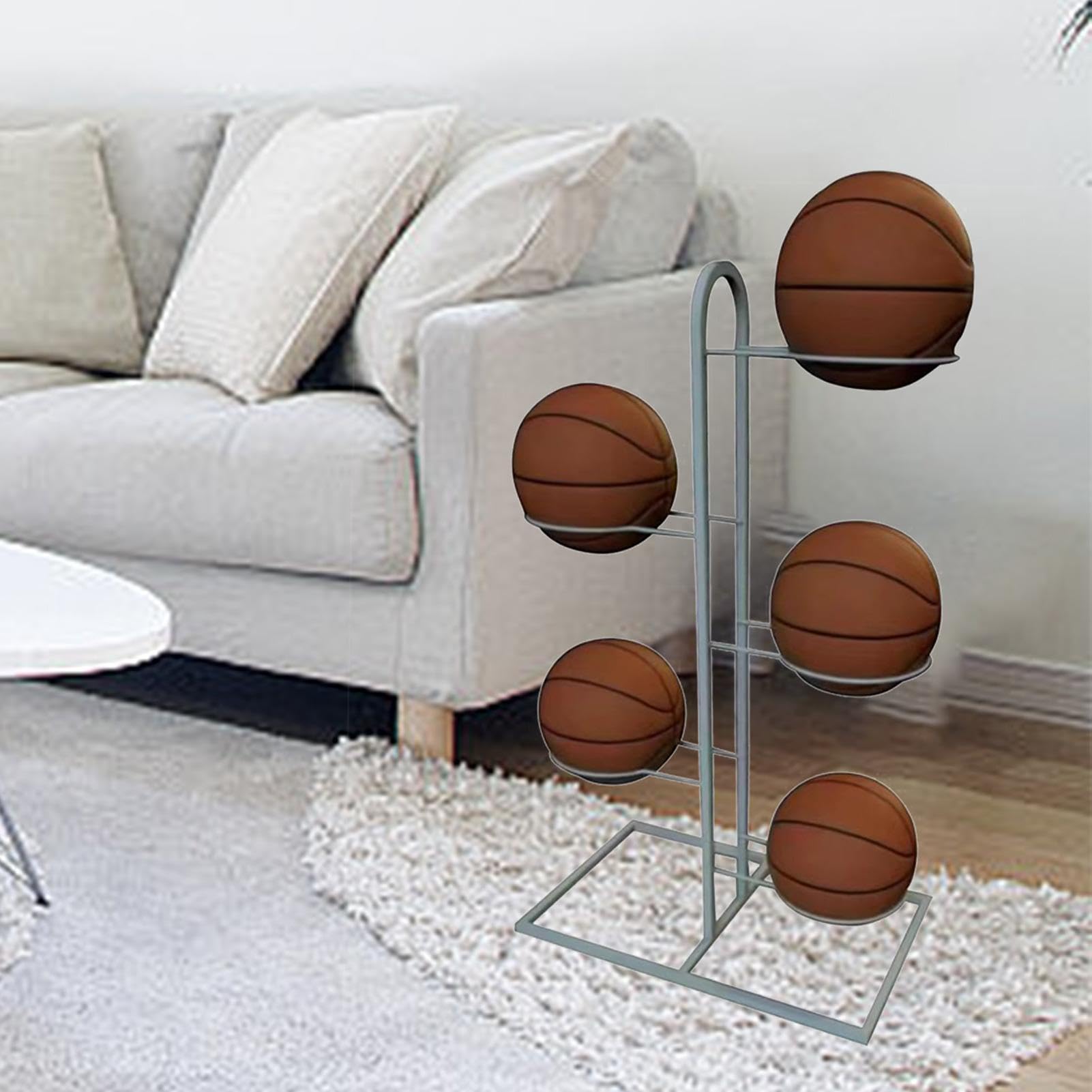 5-Tier Vertical Basketball Storage Rack - Multi-Functional Sports Ball Organizer Stand for Volleyball & Basketball - Perfect for Home, Gym, and Sports Equipment Organization