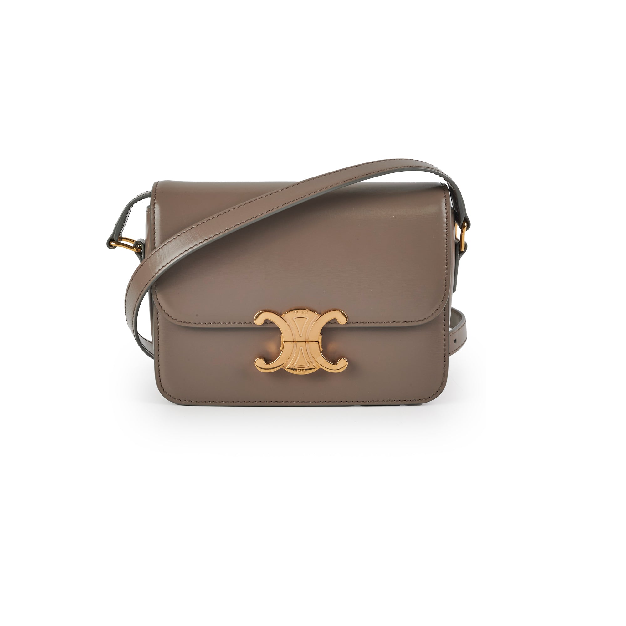 Celine Teen Triomphe Handbag in Shiny Calfskin Leather (Pebble Color) - Perfect for Everyday Use, Work & Special Occasions