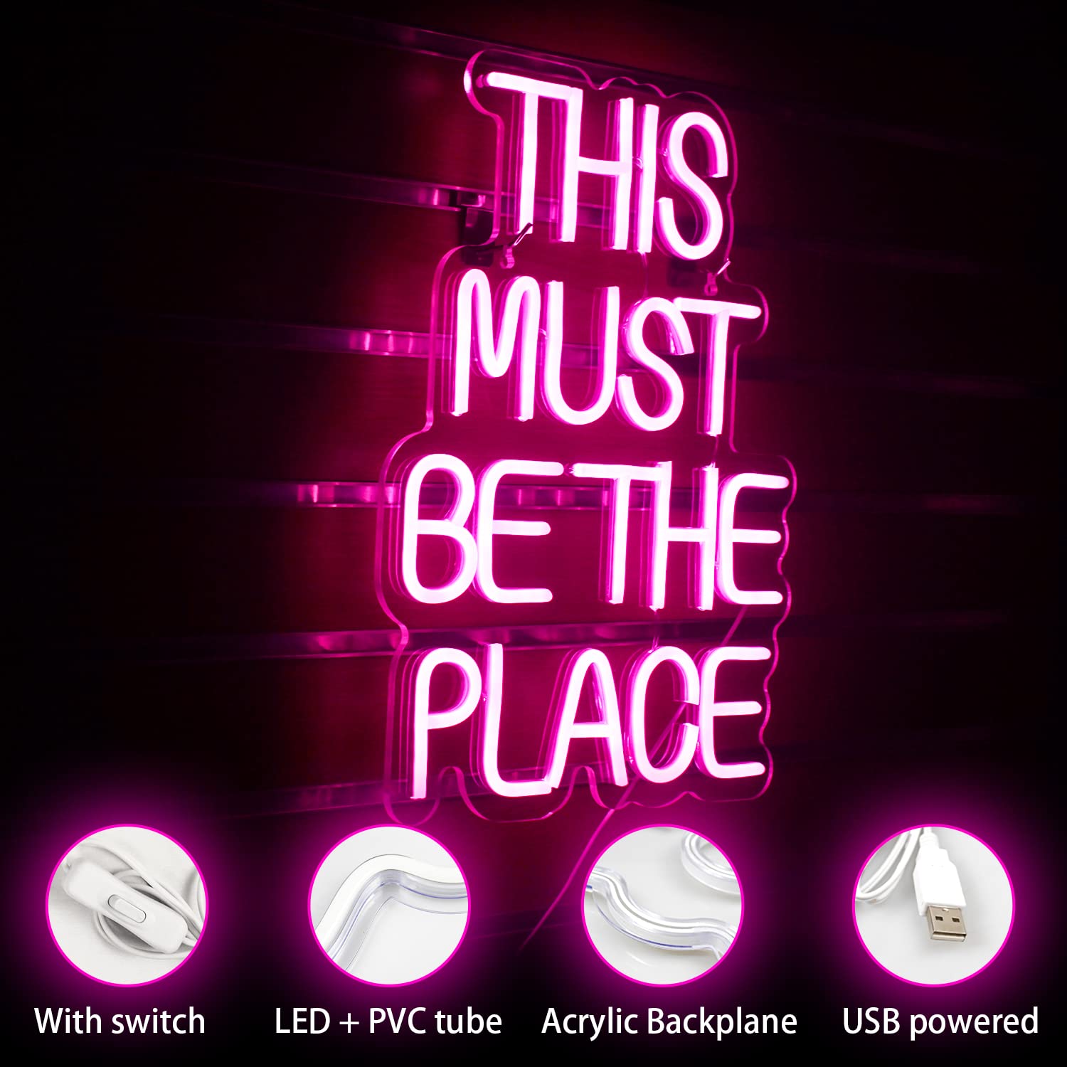 Pink Neon Sign - USB LED Wall Decor for Bedroom & Living Room