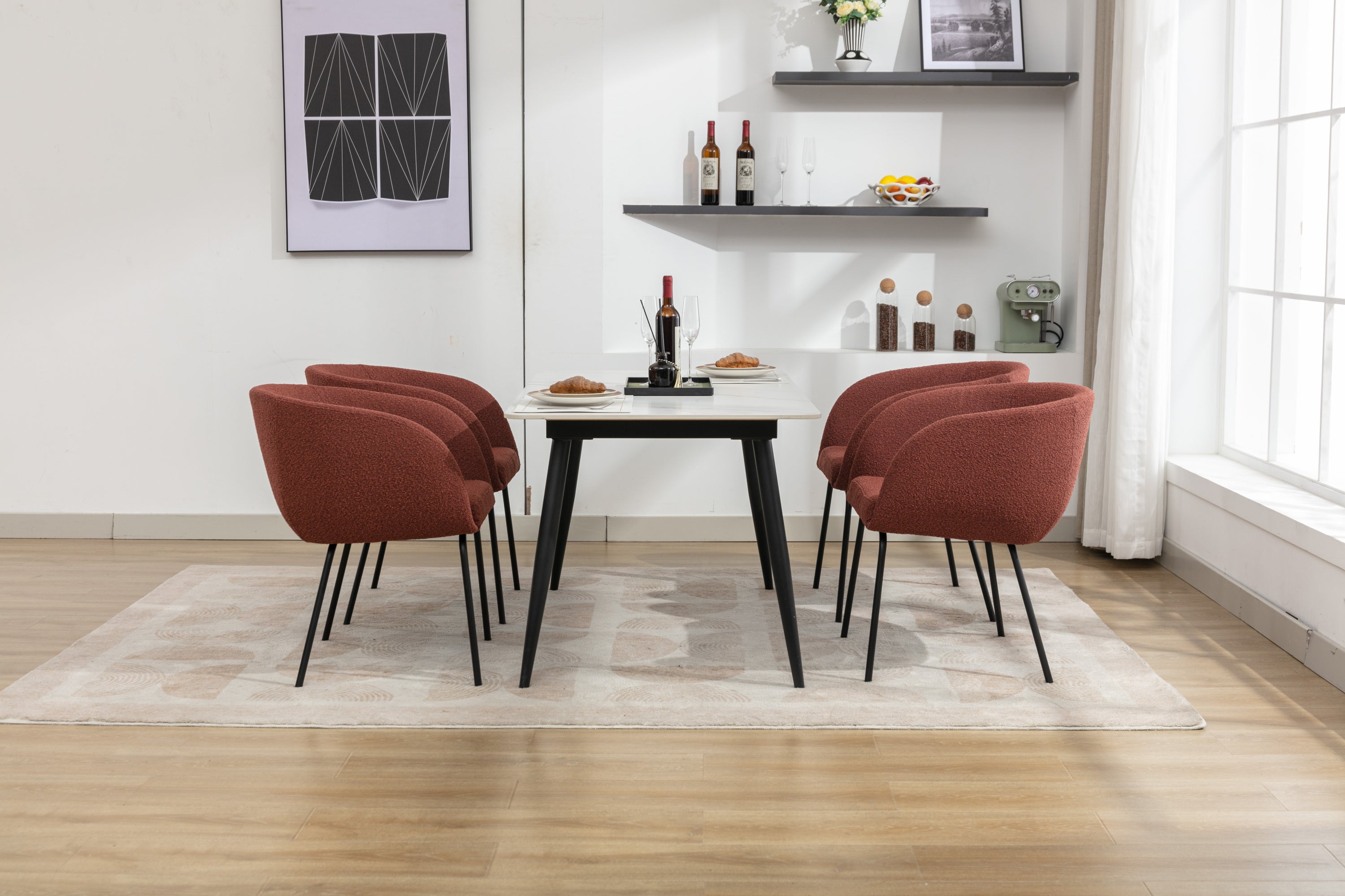 2 Pack Boucle Fabric Dining Chairs with Black Metal Legs - Wine Red | Modern Upholstered Side Chairs for Kitchen, Dining Room, or Office | Comfortable & Stylish Seating Solution