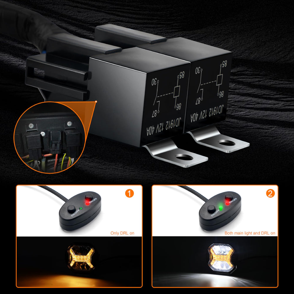 LOYO 4 Inch 48W 10000LM LED Light Bar with Amber DRL - Off Road Driving Lights Cube for Trucks, Jeep, Ford, UTV, ATV (2PCS) - Perfect for Night Off-Roading, Camping & Emergency Lighting