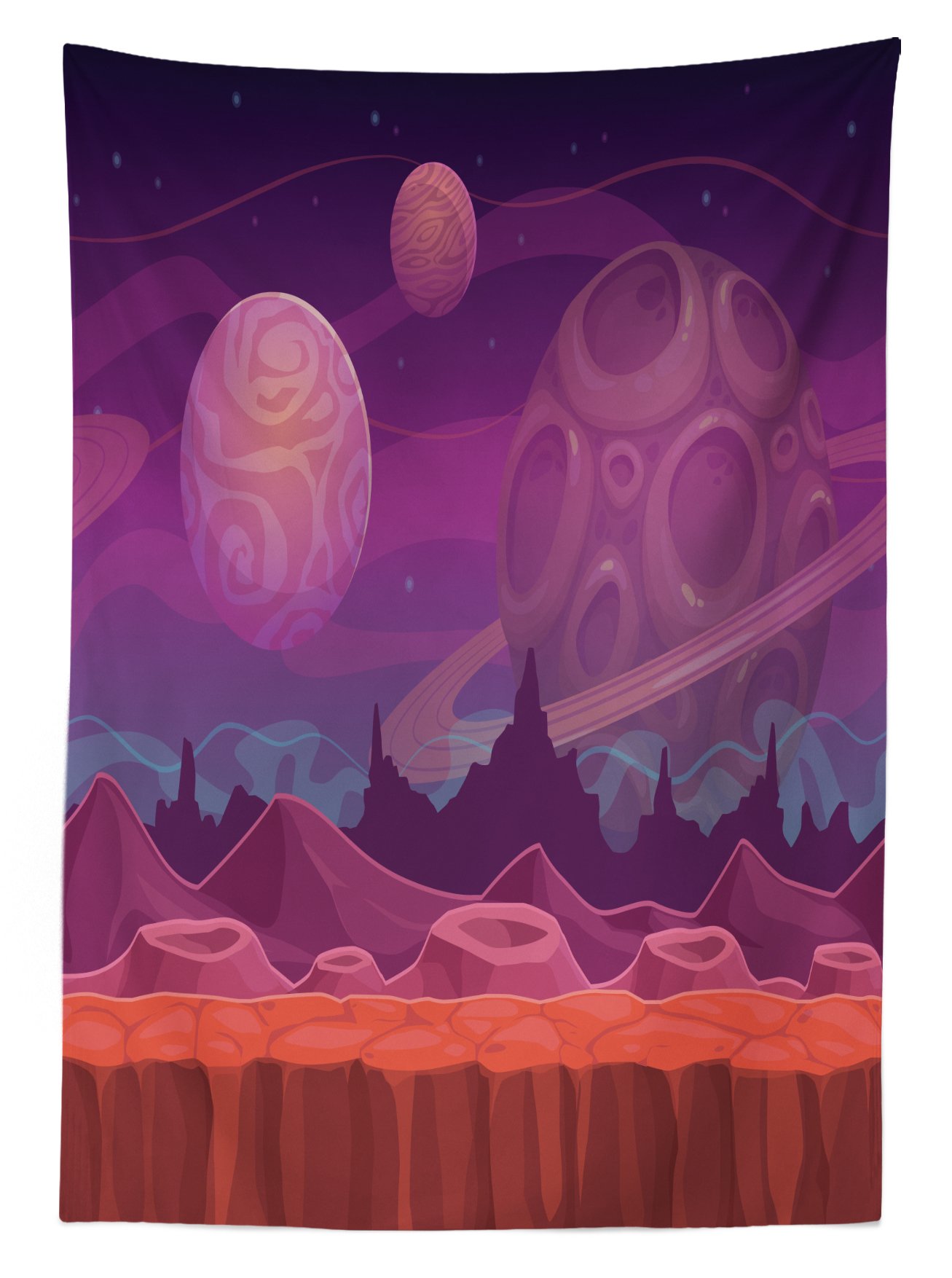 Ambesonne Fantasy Tablecloth - Purple Alien Dreamy Landscape with Craters & Planets, 52x70 Inch Rectangular Table Cover for Dining Room & Kitchen | Perfect for Sci-Fi Themed Parties, Home Decor & Gift Giving
