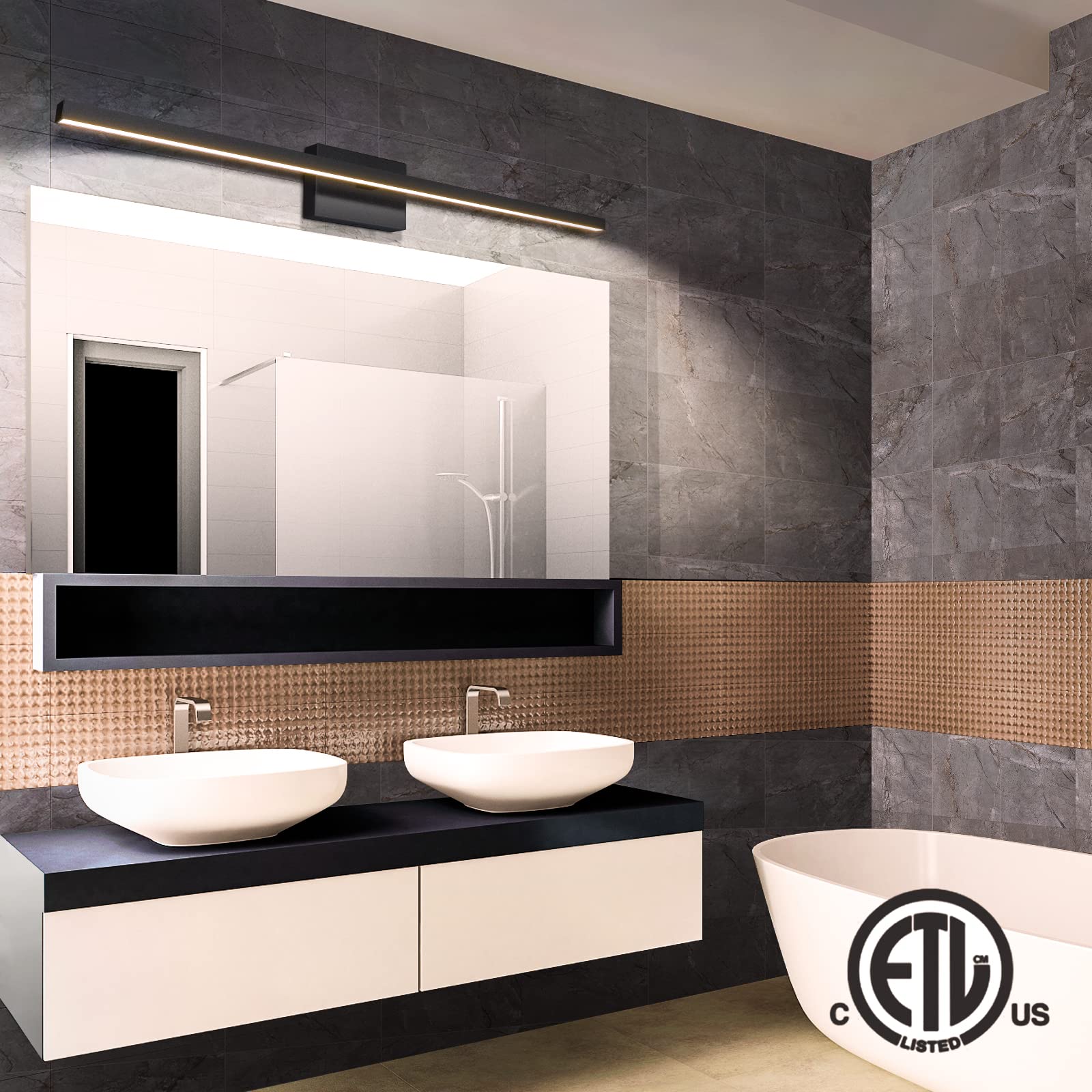 VOLISUN 39.4 Inch Modern LED Bathroom Vanity Light - 24W Dimmable 5CCT Black Bar Light Fixture for Mirror, Cabinets & Bedroom - ETL Certified | Perfect for Bathroom Makeovers, Vanity Lighting & Bedroom Decor