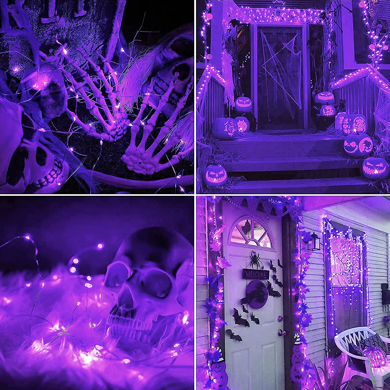 JMEXSUSS 4 Pack Purple Solar Christmas Lights - 100 LED 33ft Outdoor Waterproof Solar Fairy String Lights with 8 Modes - Perfect for Halloween, Christmas, Garden, Yard, Tree, Patio, and Party Decorations