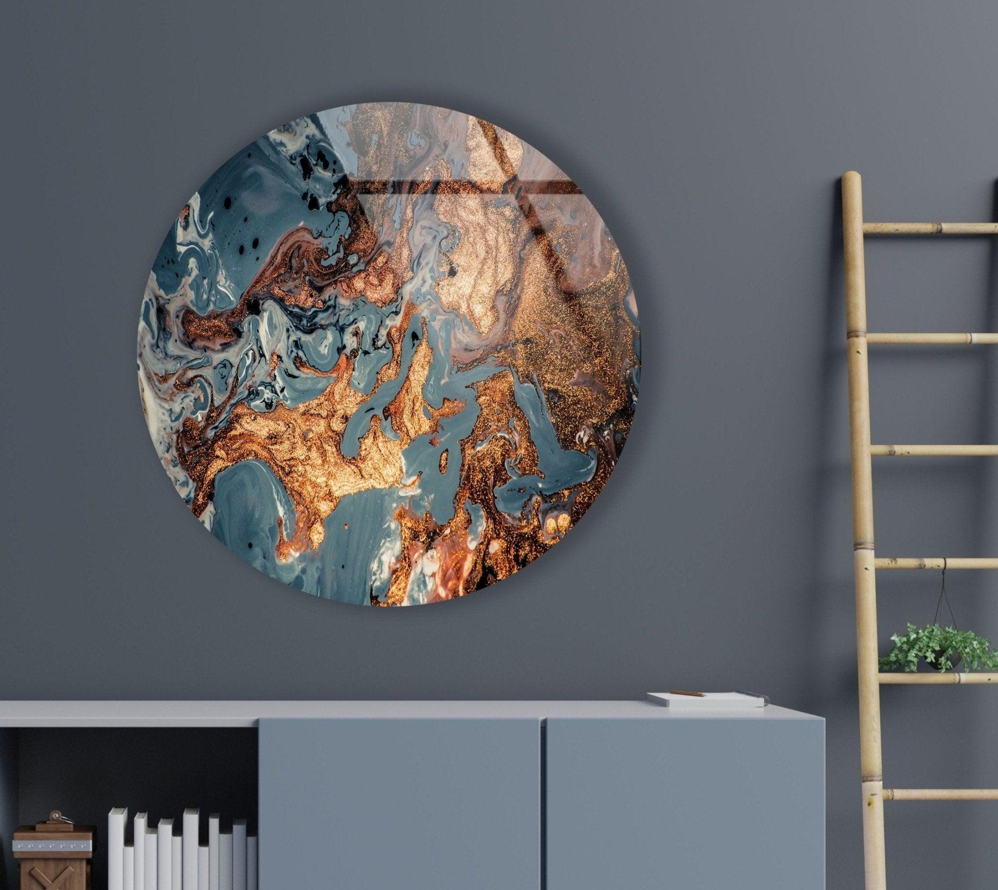 Abstract Round Copper Glass Wall Art - Modern Home Decor for Living Room, Bedroom & Office - Elegant Handmade Metal Wall Sculpture for Unique Interior Design