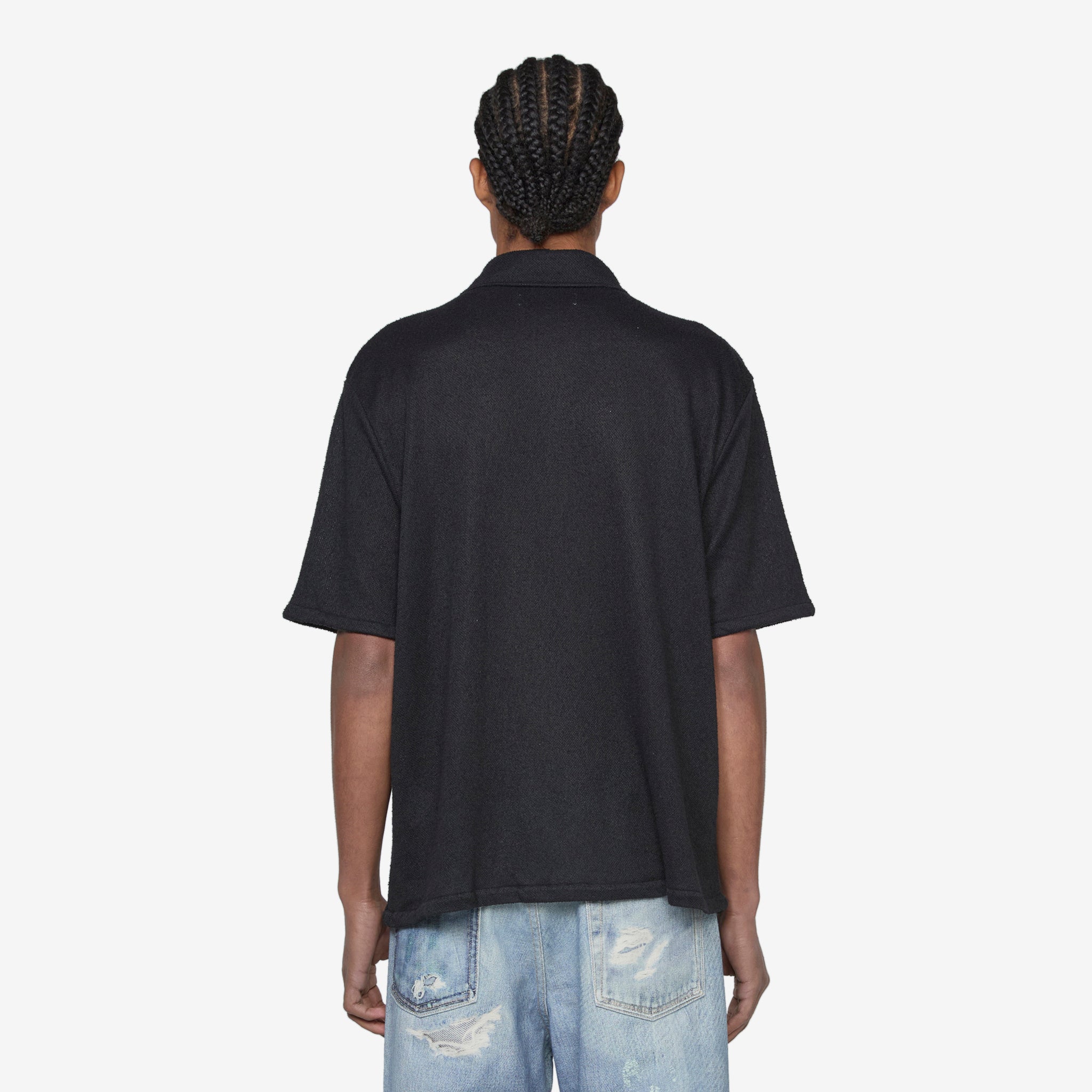Men's Black Boucle Box Short Sleeve Shirt - Casual Summer Wear for Office & Outdoor Activities