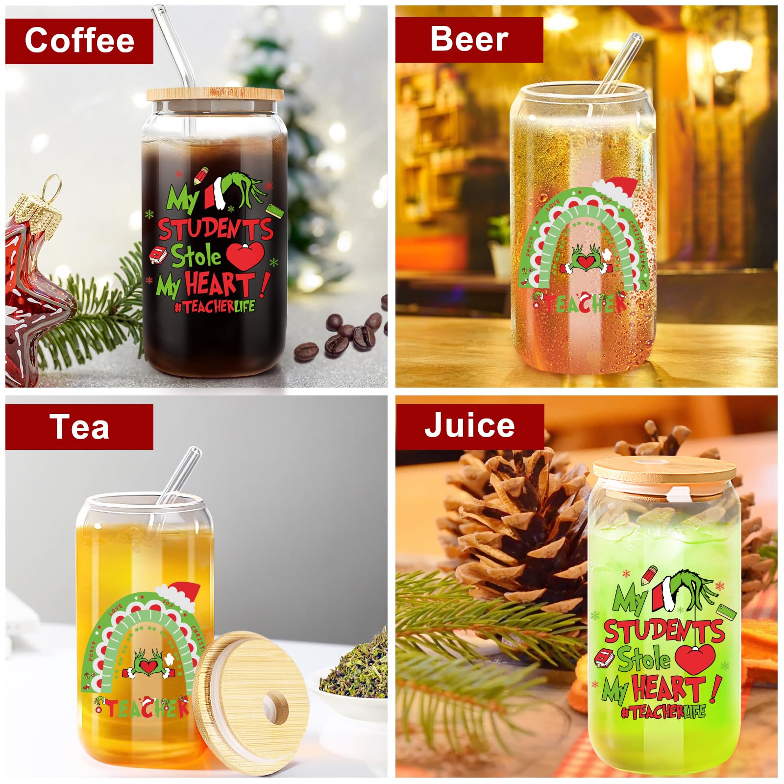 **16oz Funny Christmas Grin-ch Cups - Best Teacher Appreciation Gifts for Women, End of Year Thank You Present from Students - Perfect for Holiday Celebrations & Classroom Use**