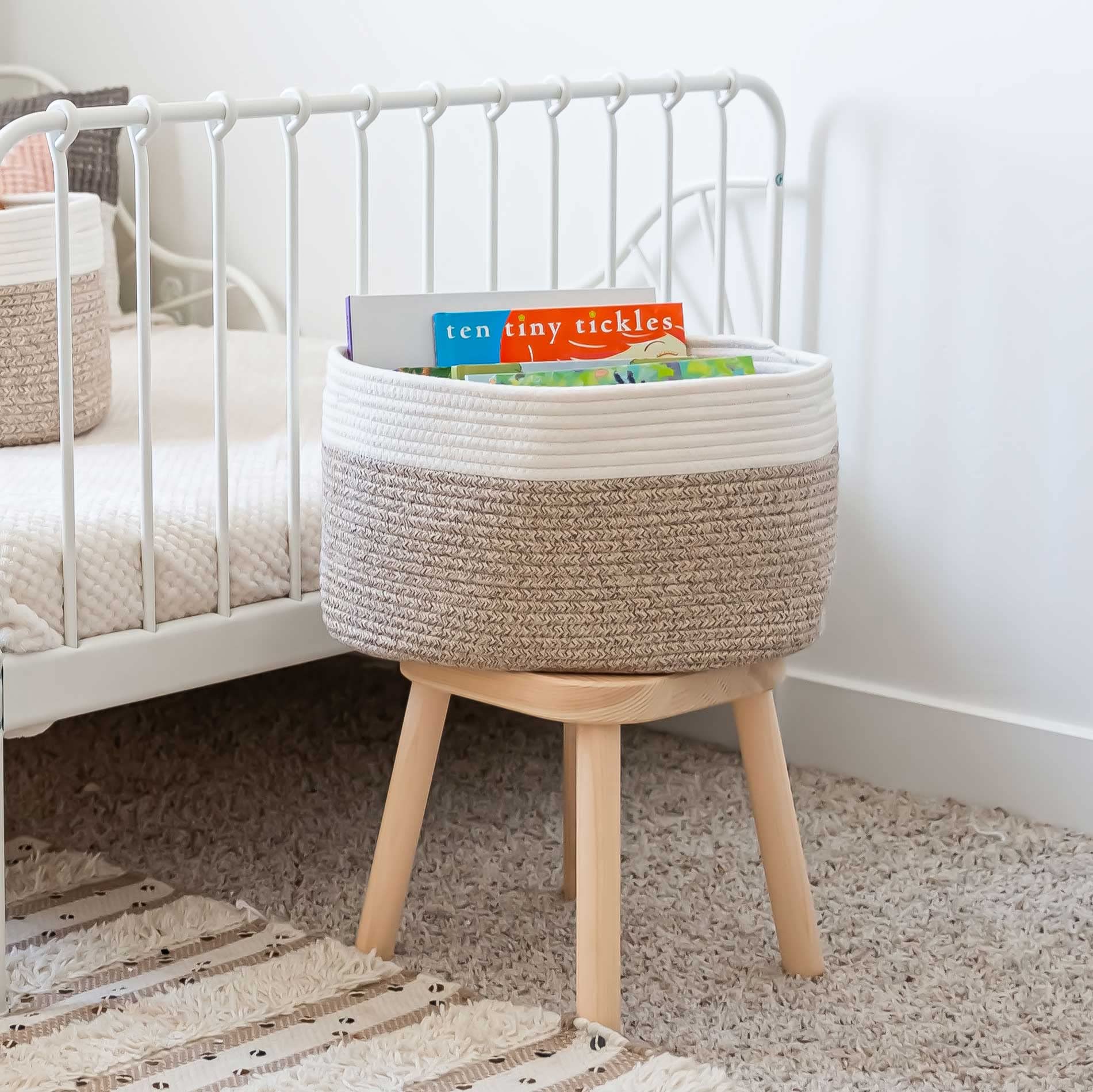 OrganiHaus Woven Cotton Rope Storage Basket - Nursery, Bathroom & Home Decor - Multi-Purpose Organizer for Toys, Towels, Books & More - Natural Brown Handwoven Basket for Stylish Storage Solutions