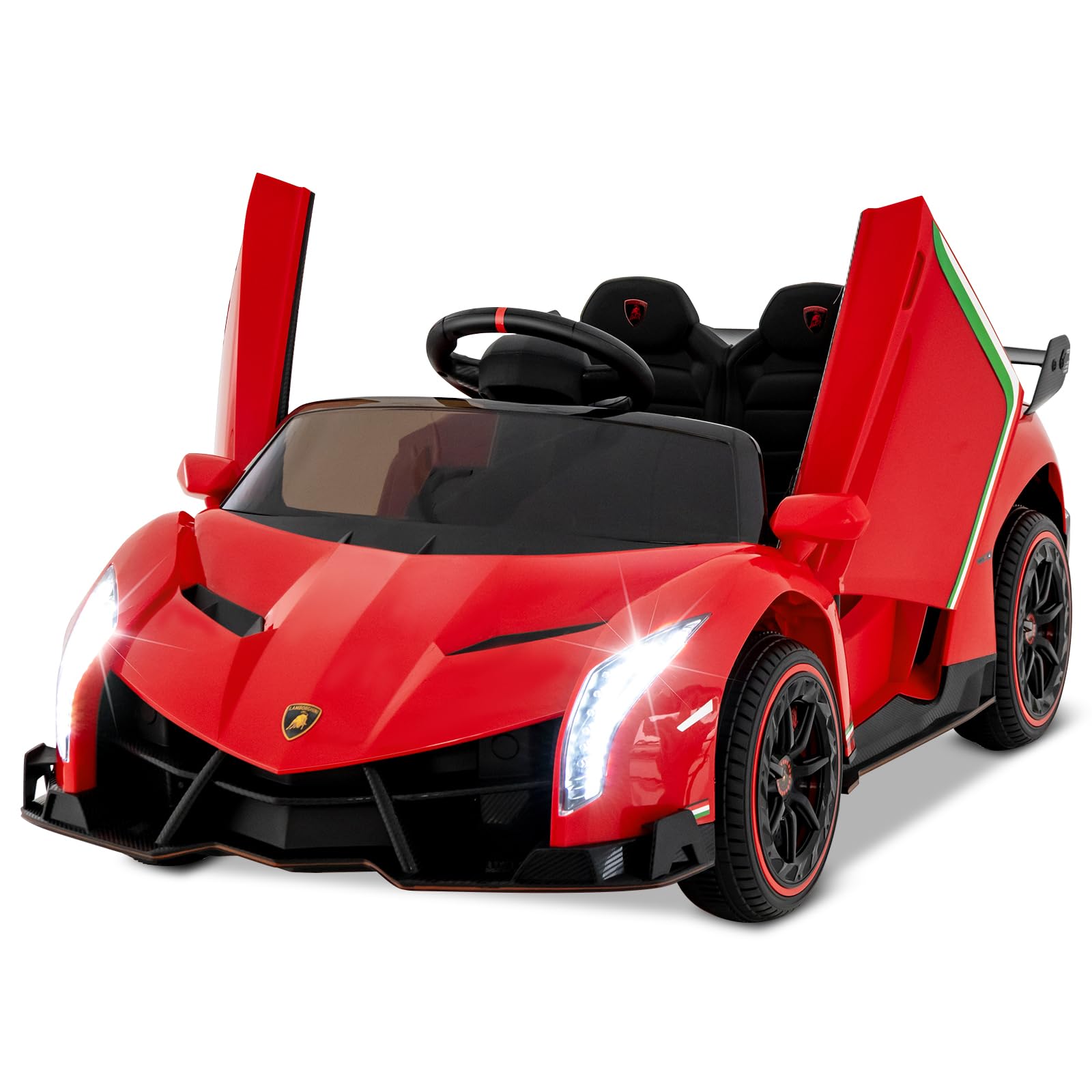 Costzon Licensed Lamborghini 12V Electric Ride-On Car for Kids Ages 3-8 - 4WD Battery-Powered Sports Car with Remote Control, 3 Speed Modes, Hydraulic Doors, LED Lights & Music - Perfect for Birthday Gifts, Outdoor Play & Pretend Driving Adventures