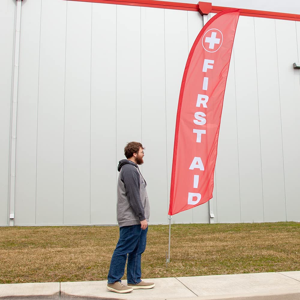 Vispronet Premium First Aid Feather Flag Kit - 13ft Aviation Grade Fiberglass Poles, First Aid Flag, Ground Stake & Carry Bag | Emergency Preparedness, Medical Awareness Events & Workplace Safety Displays