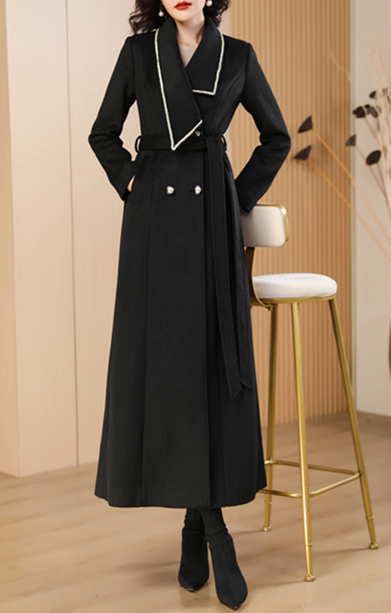Women's Long Wool Trench Coat - Winter Double Breasted Warm Jacket for Cold Weather | Perfect for Office, Travel & Outdoor Activities