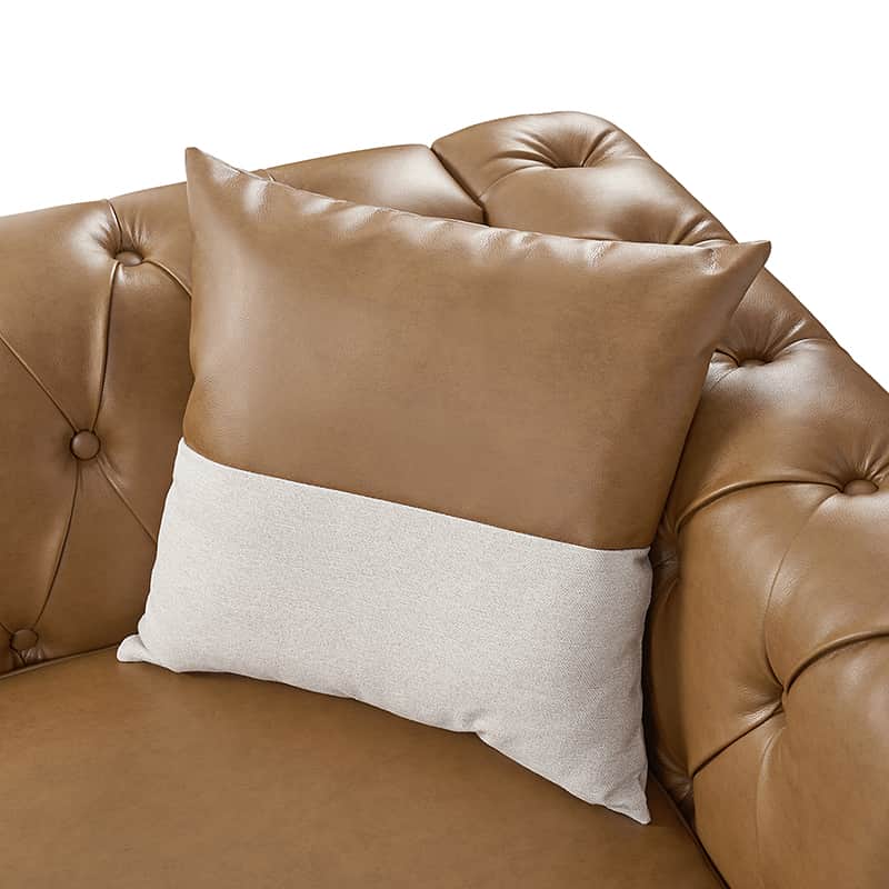 Premium Olga PU Leather Classic Rolled Arms Sofa - Modern Living Room Furniture with 2 Decorative Throw Pillows | Perfect for Small Spaces, Apartments & Cozy Home Decor