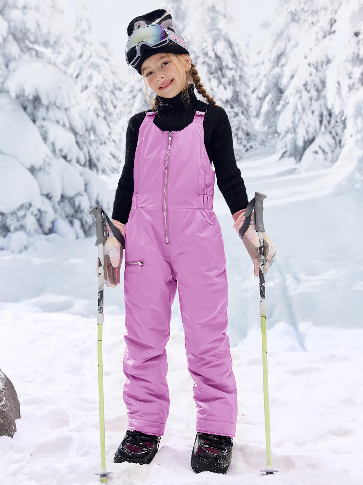 Haloumoning Kids Snow Bibs - Waterproof Insulated Snow Pants for Girls 5-14 Years | Skiing, Snowboarding & Winter Outdoor Play