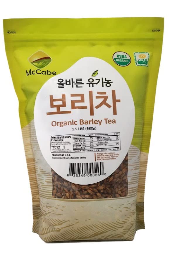 Organic McCabe Roasted Barley Tea - USDA & CCOF Certified Korean-Style Whole Grain Tea | Rich in Fiber & Minerals | 1.5 Lbs Pack | Perfect for Iced Tea, Detox & Relaxation | Made in USA