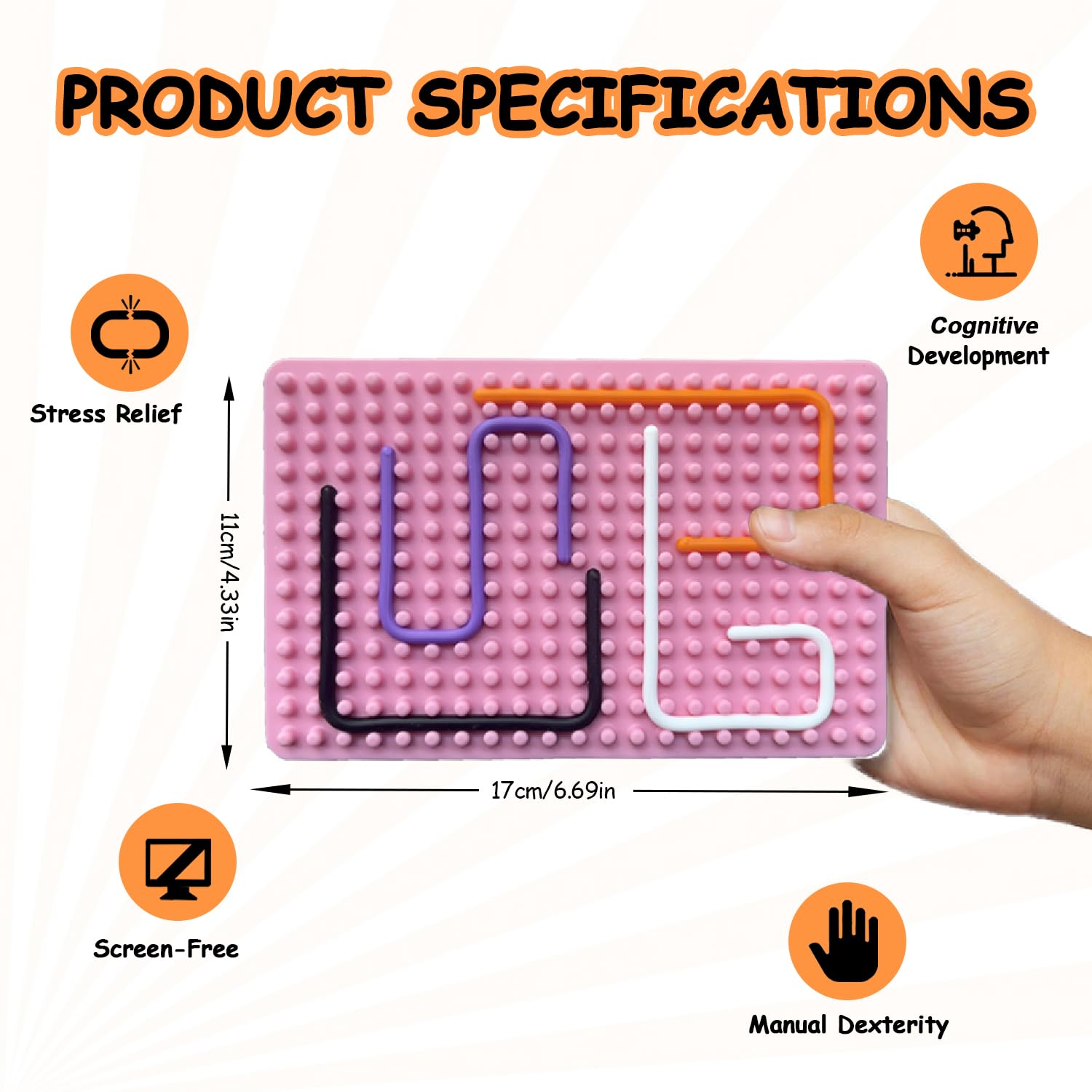 Sensory Fidget Board for Kids & Adults - Quiet Stress Relief Toy for Anxiety, ADHD, Autism - Portable Travel Sensory Activity Board with 20 Strings & Carry Bag (Pink) - Perfect for Classroom, Office, Travel & Home Use