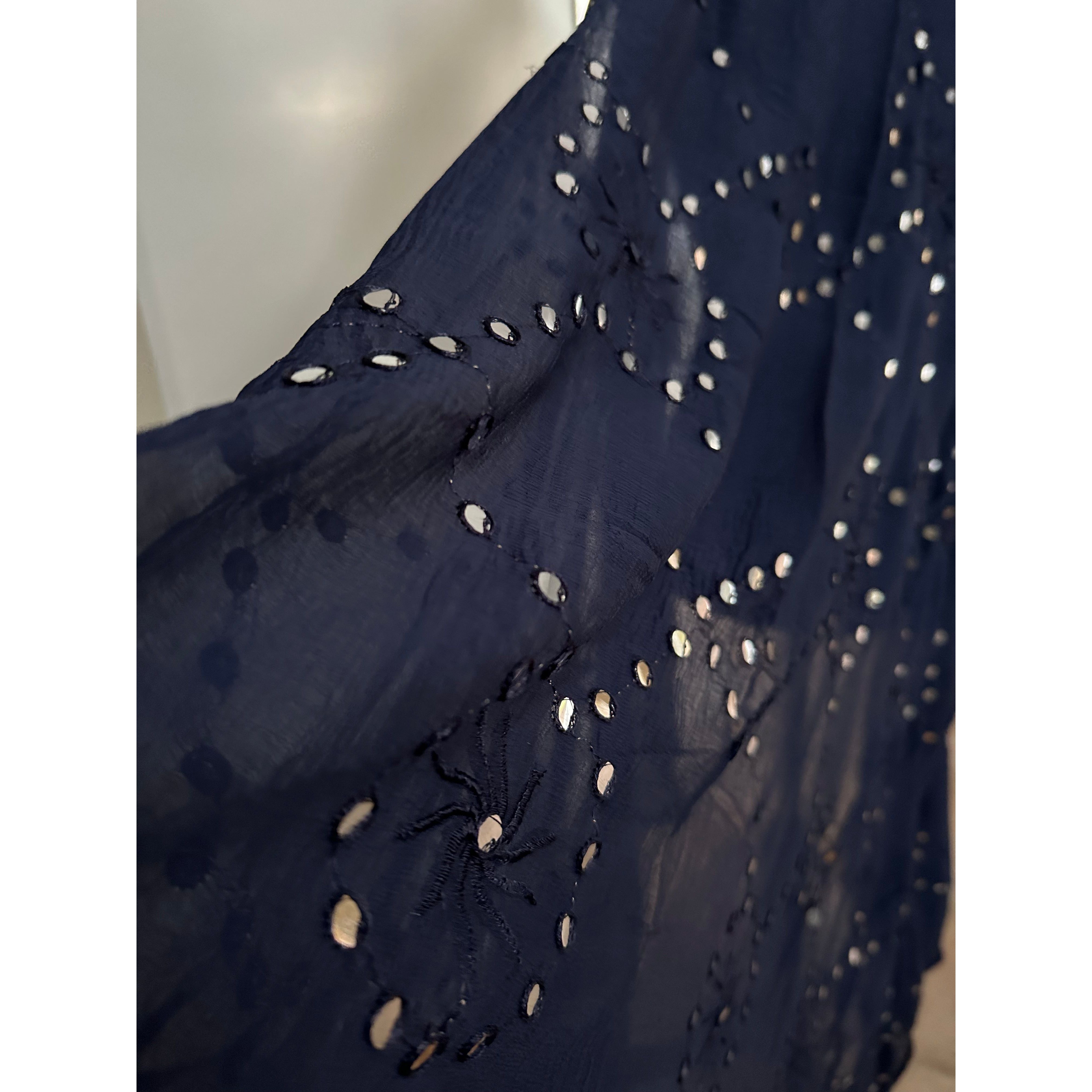 Elegant Dark Blue Dupatta with Mirror Embroidery - Perfect for Weddings, Parties & Festive Occasions