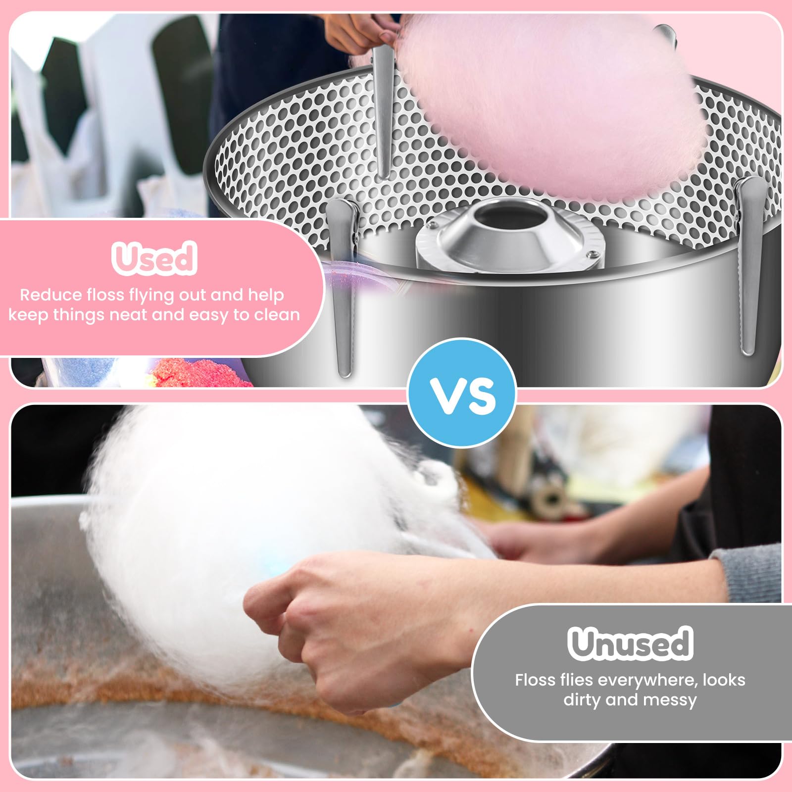 3-Piece Cotton Candy Mesh & Clip Stabilizer Kit - 12 Reusable Clips for Cotton Candy Machines | Candy Making Supplies for Parties, Carnivals & Home Use