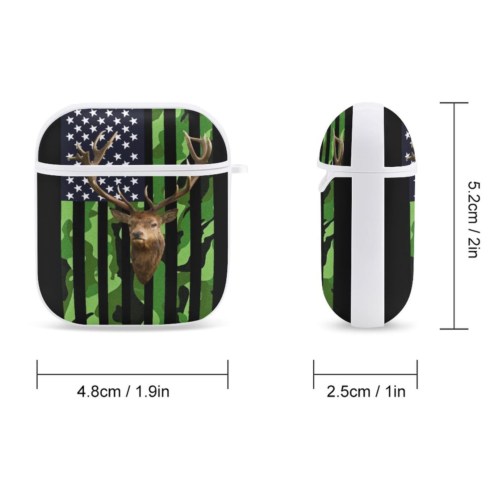 Deer Camo AirPods 1/2 Case with Keychain - Soft Plastic Protective Cover for Wireless Charging | Hunting Green Camouflage Design | Perfect for Outdoor Adventures & American Flag Enthusiasts